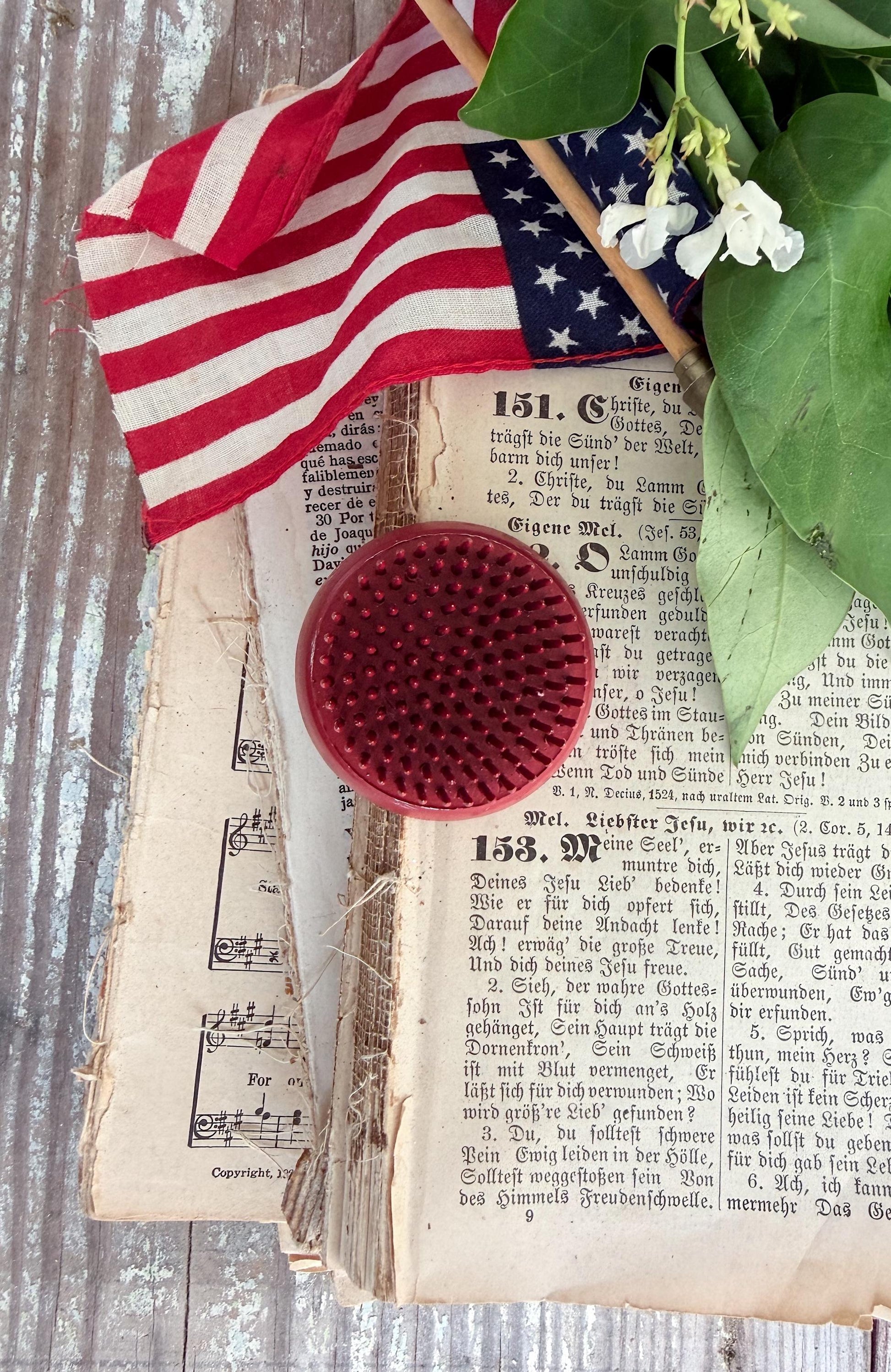 Vintage RED Metal Floral Frog Round Antique Flower Garden Display Farmhouse Decor Style Industrial Salvage AMERICANA USA
