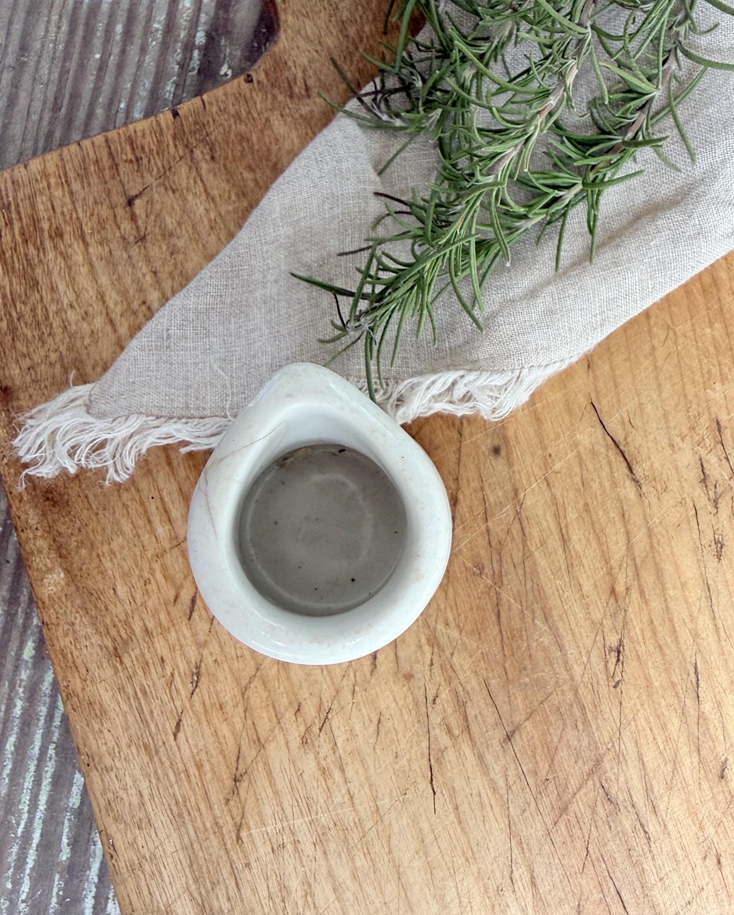 Vintage Ironstone Creamer – Small White Syrup Pitcher, Handleless Chunky Farmhouse Primitive Decor