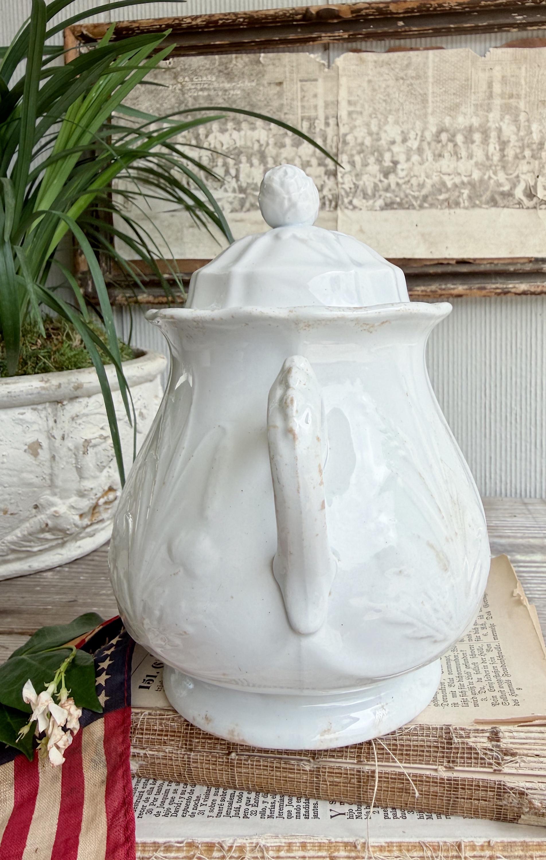 Antique Ironstone Sugar Bowl Biscuit Jar- Clementson Hanley England, Farmhouse Kitchen Decor