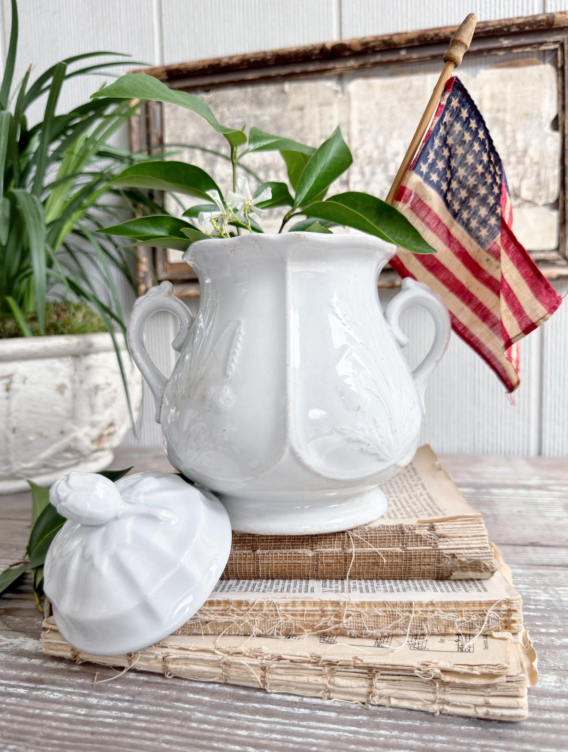 Antique Ironstone Sugar Bowl Biscuit Jar- Clementson Hanley England, Farmhouse Kitchen Decor