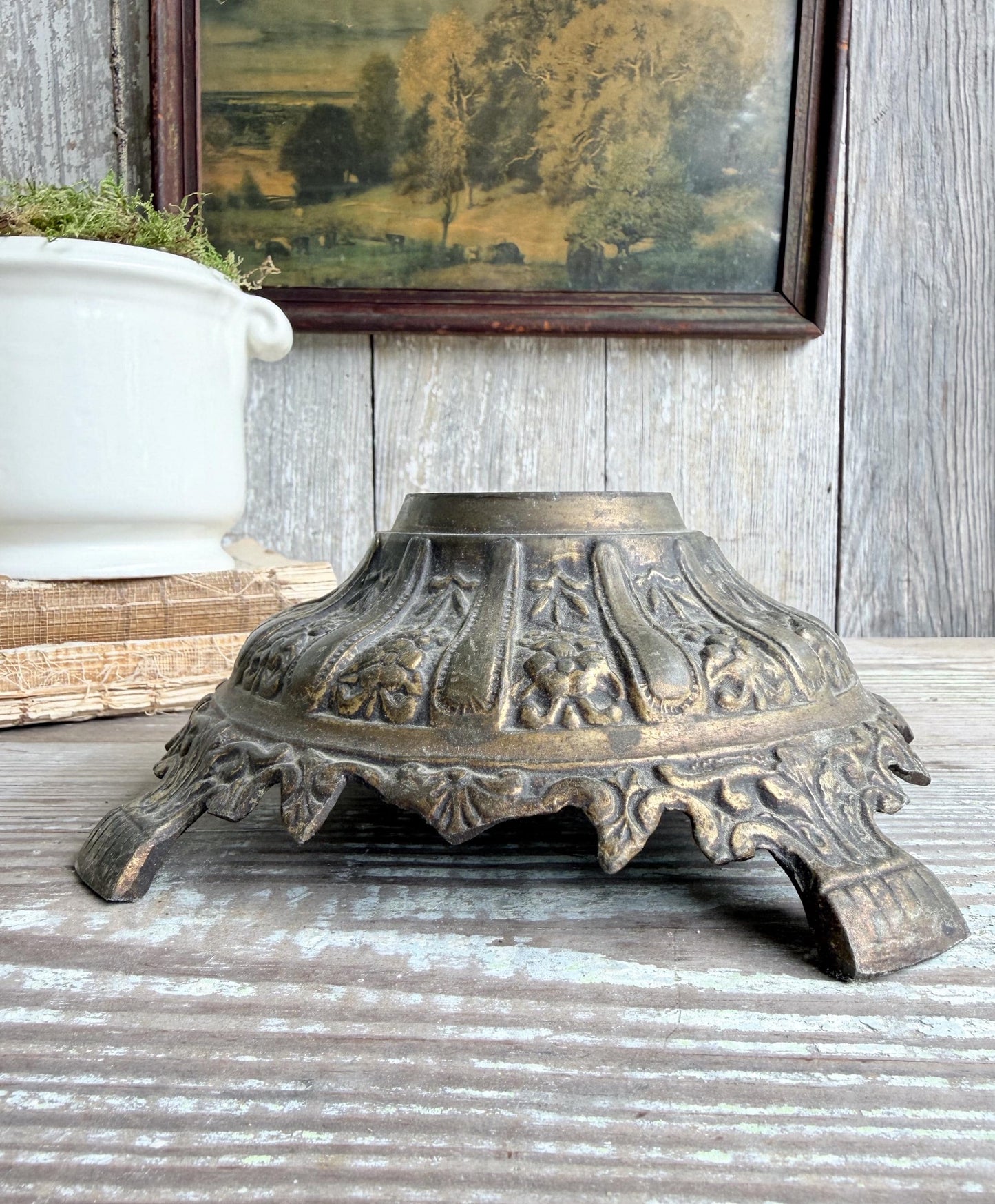 Antique Brass Lamp Base – Ornate Candle Pedestal Stand, Vintage Metal Lamp Part, Farmhouse Decor
