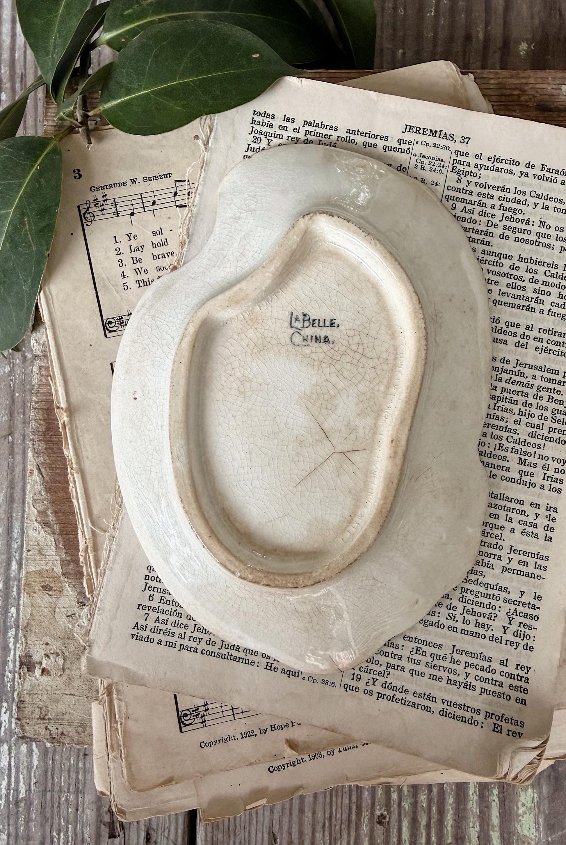 Antique La Belle China Dish – Small Ironstone Platter, Vintage White Crazing Tray, Farmhouse Decor