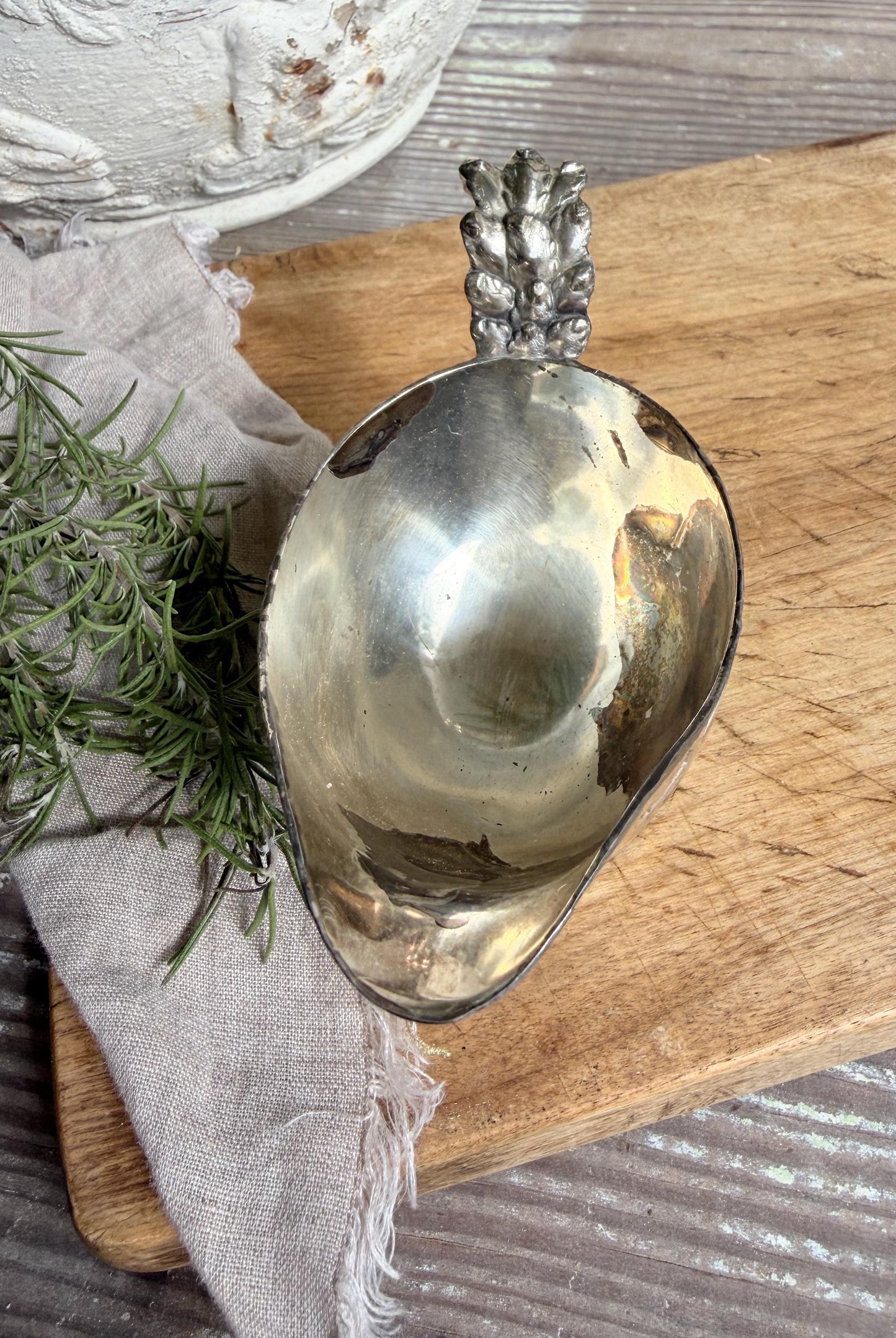 Vintage Silver Plate Creamer Pitcher – Grape Handle Sauce Server, Farmhouse Table Decor