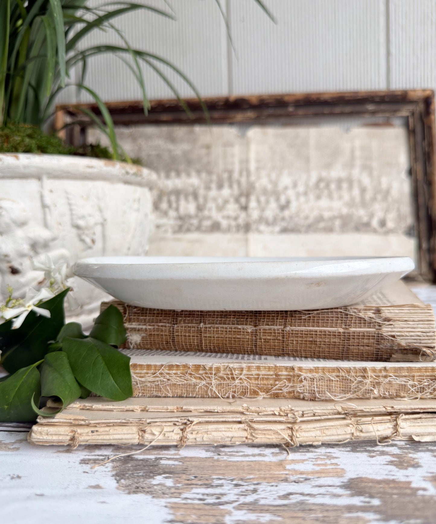 Ironstone Soap Dish, Antique White Platter Dish, English Ironstone Tray, Farmhouse Bathroom Decor