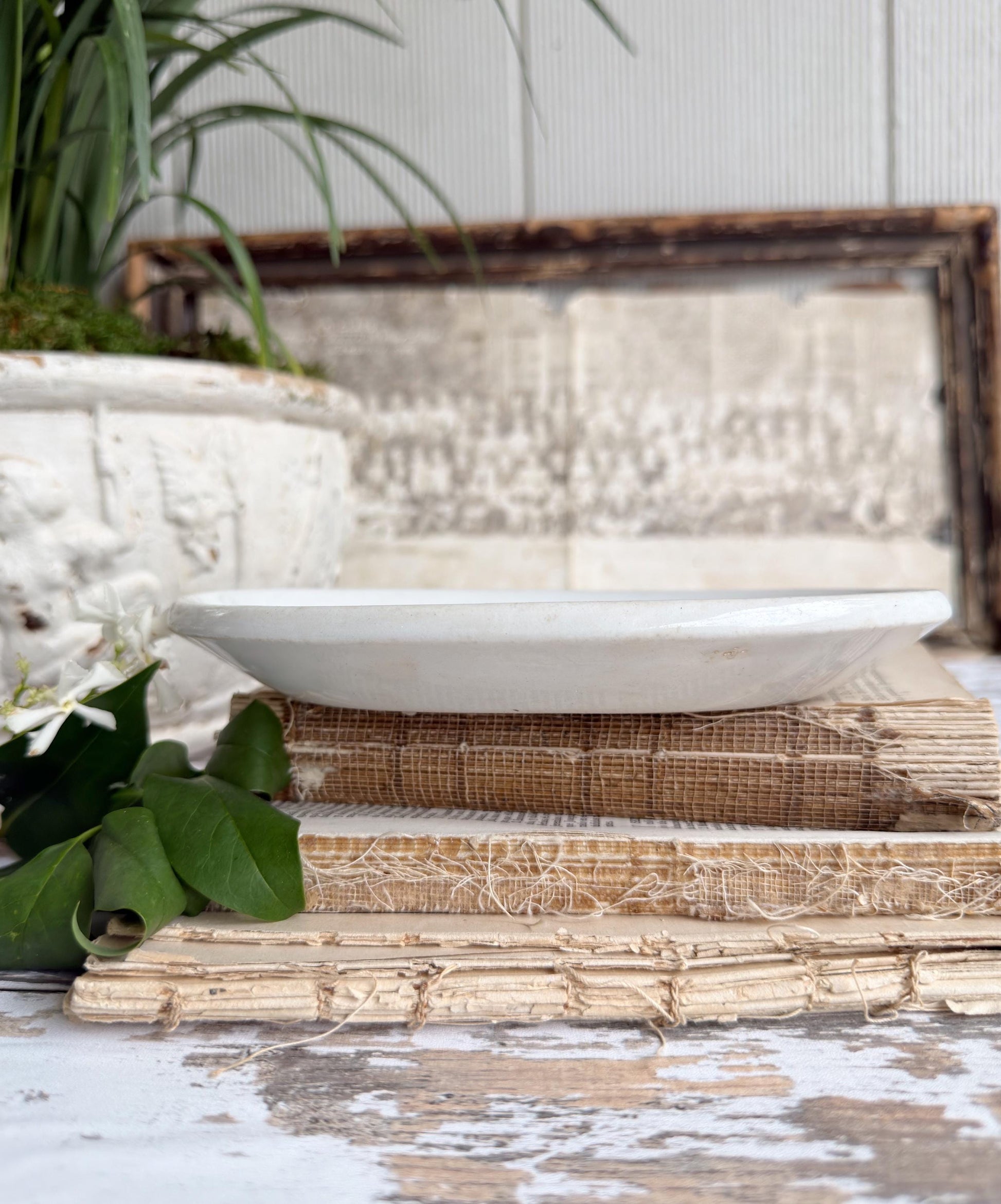 Ironstone Soap Dish, Antique White Platter Dish, English Ironstone Tray, Farmhouse Bathroom Decor