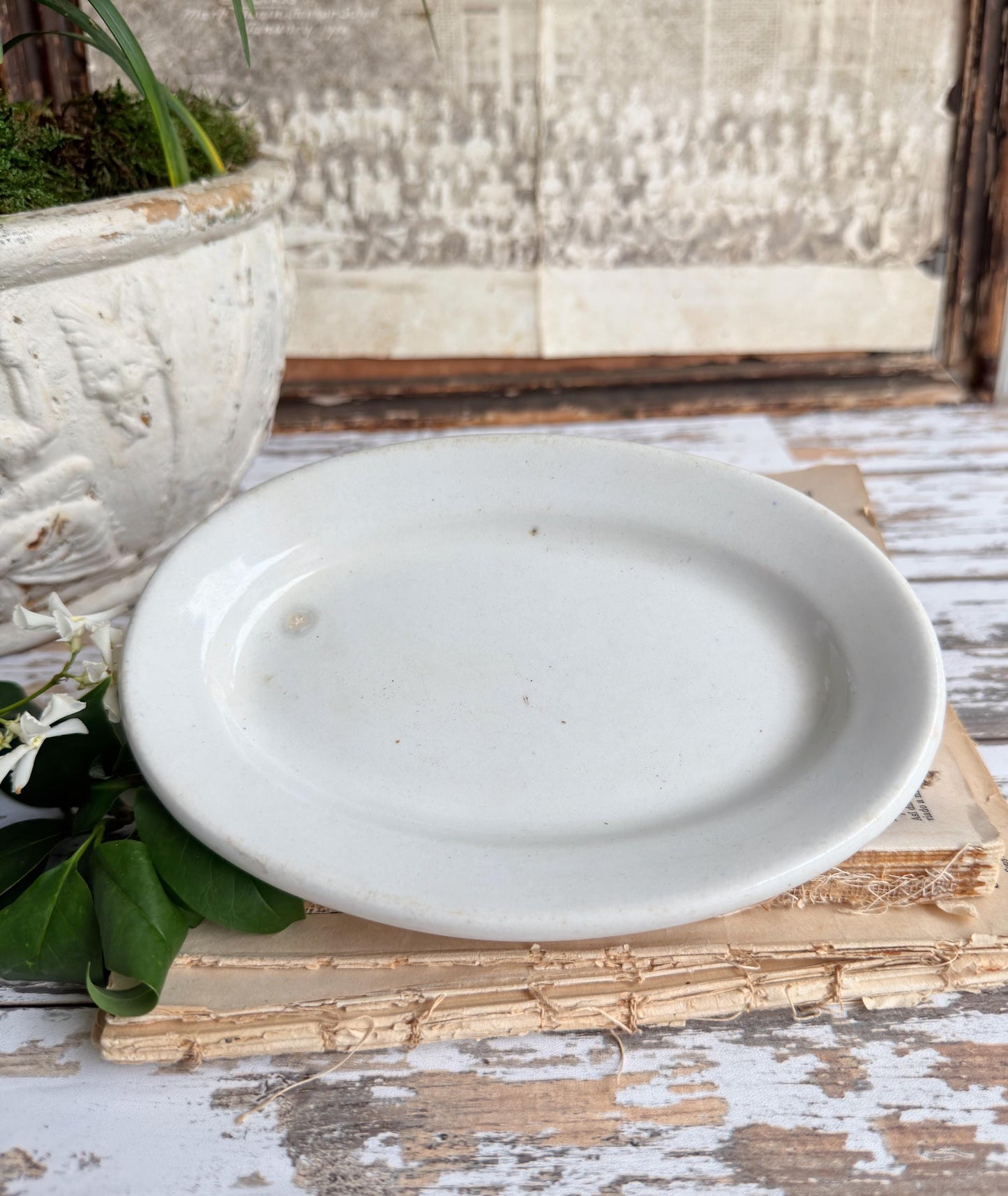 Ironstone Soap Dish, Antique White Platter Dish, English Ironstone Tray, Farmhouse Bathroom Decor