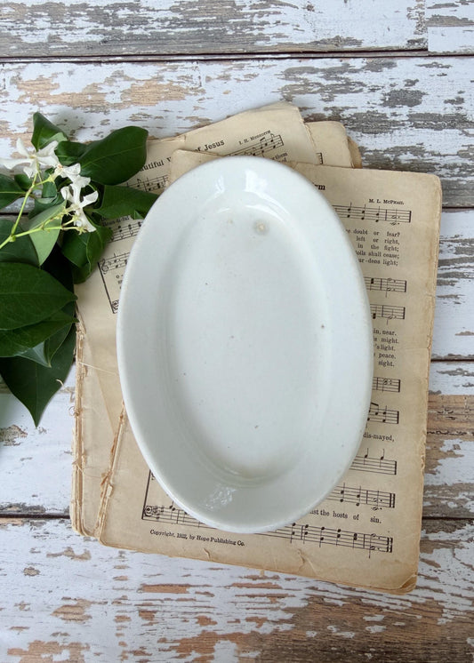 Ironstone Soap Dish, Antique White Platter Dish, English Ironstone Tray, Farmhouse Bathroom Decor