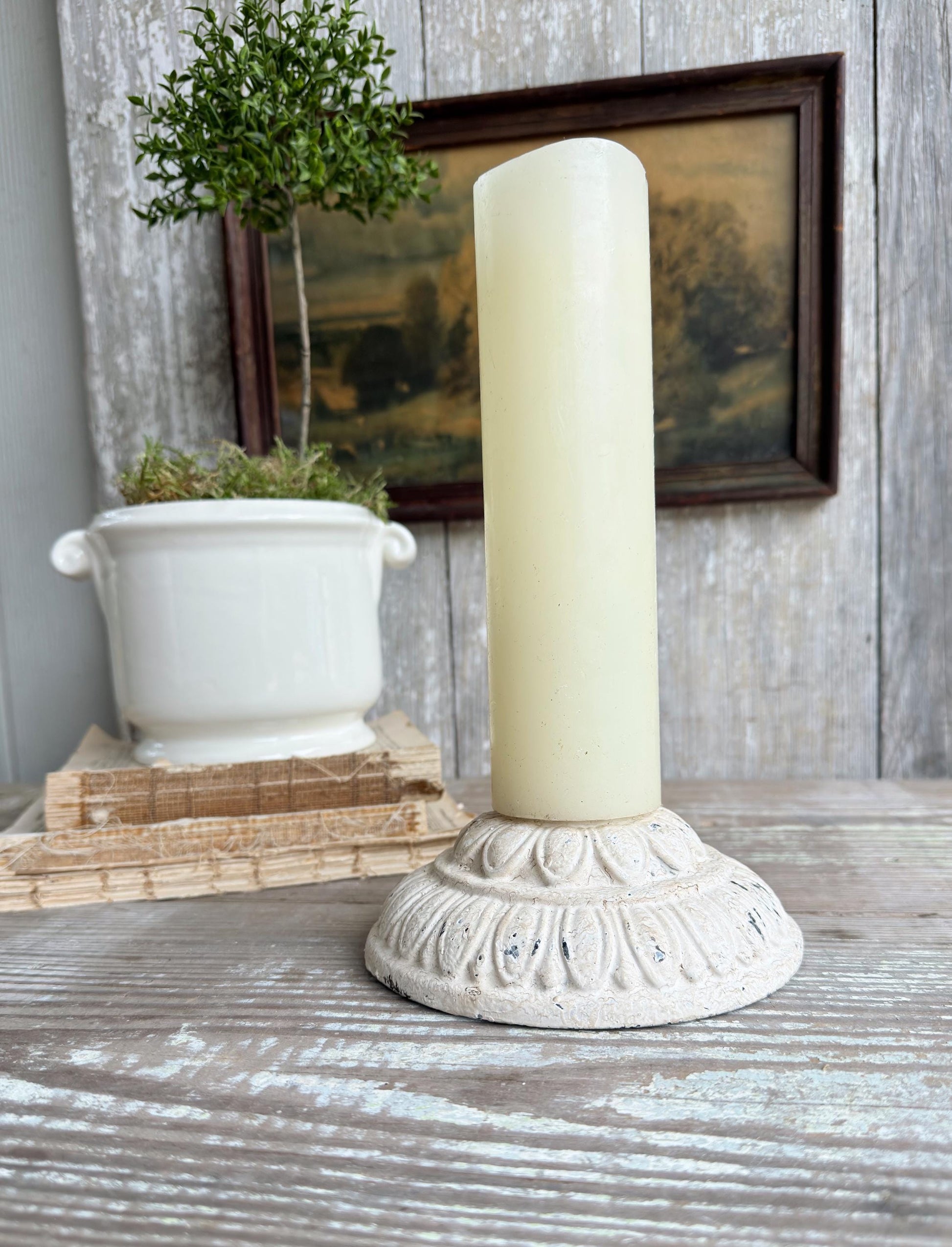 Light Fixture Part, Antique Cast Iron, Chippy White Architectural Salvage, Farmhouse Lighting Piece