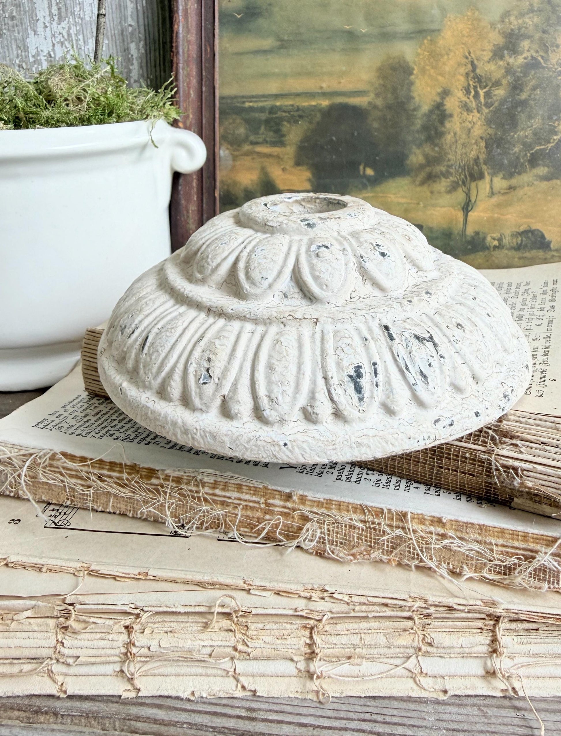 Light Fixture Part, Antique Cast Iron, Chippy White Architectural Salvage, Farmhouse Lighting Piece