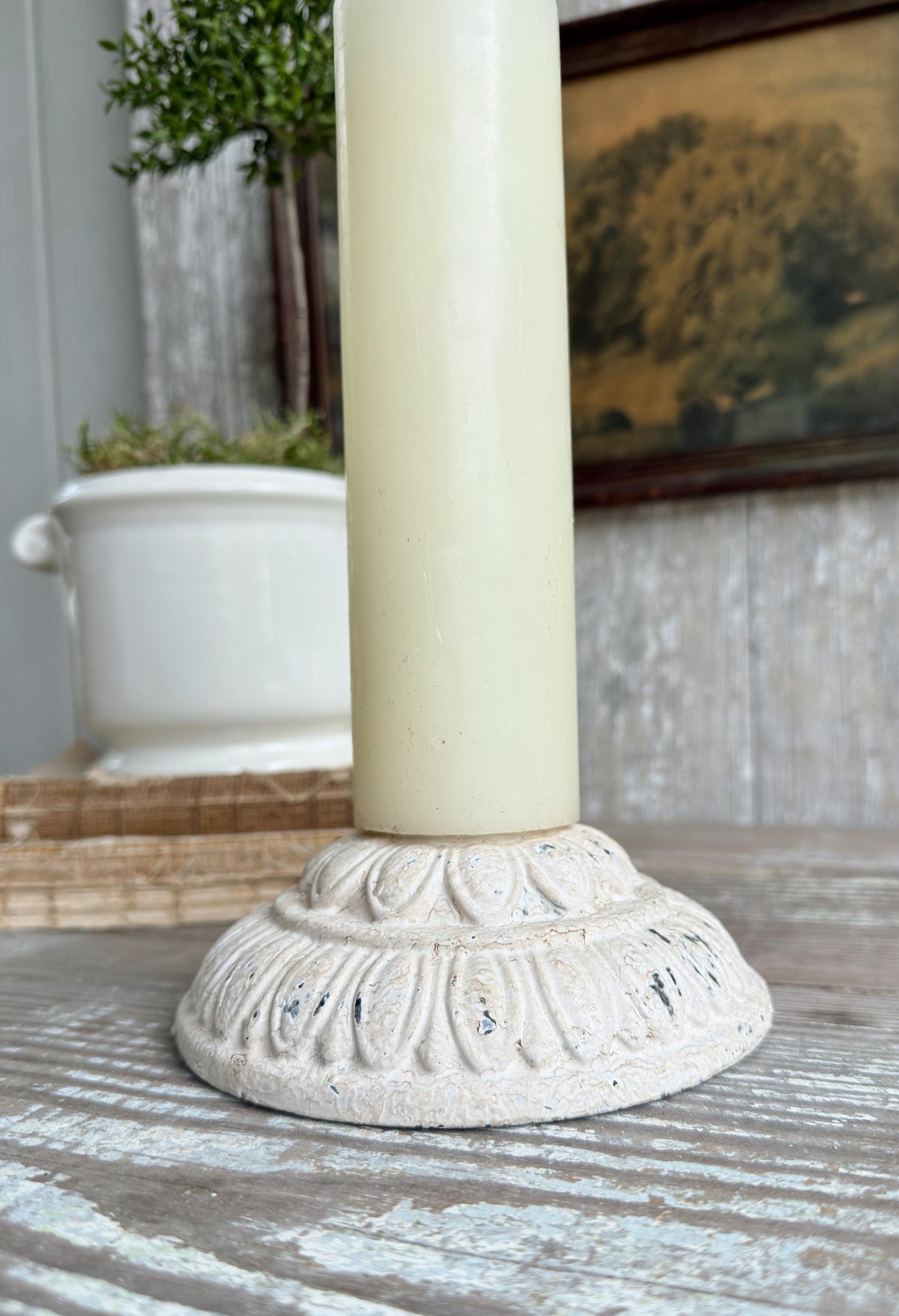 Light Fixture Part, Antique Cast Iron, Chippy White Architectural Salvage, Farmhouse Lighting Piece