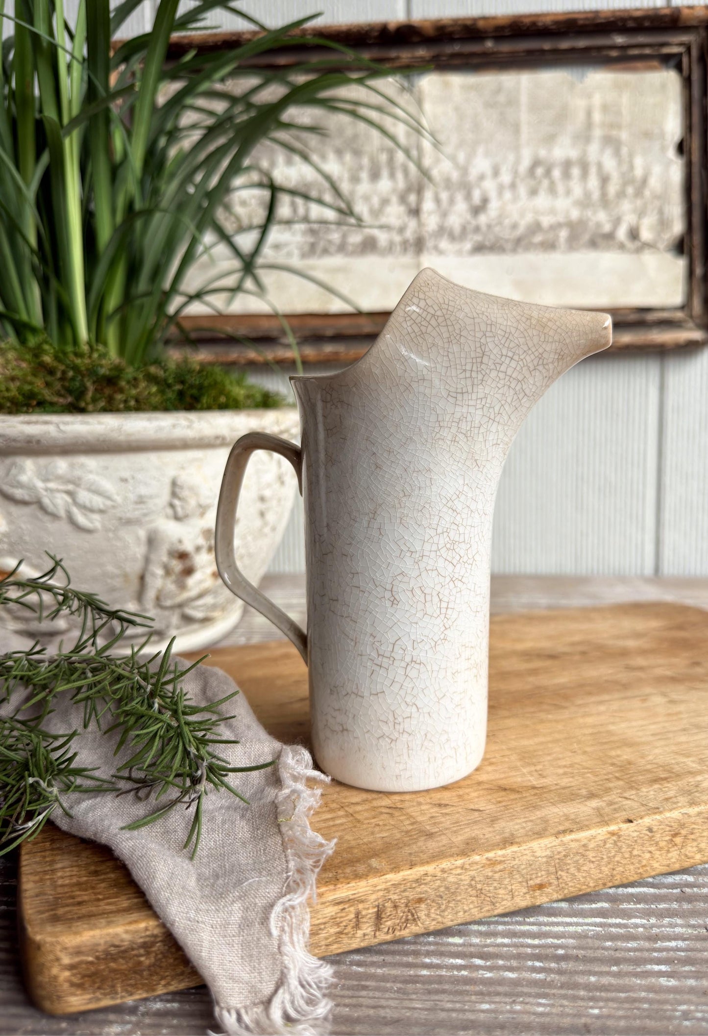 Ironstone Pitcher Schmid, Vintage Milk Creamer Jug, Farmhouse Kitchen Decor,