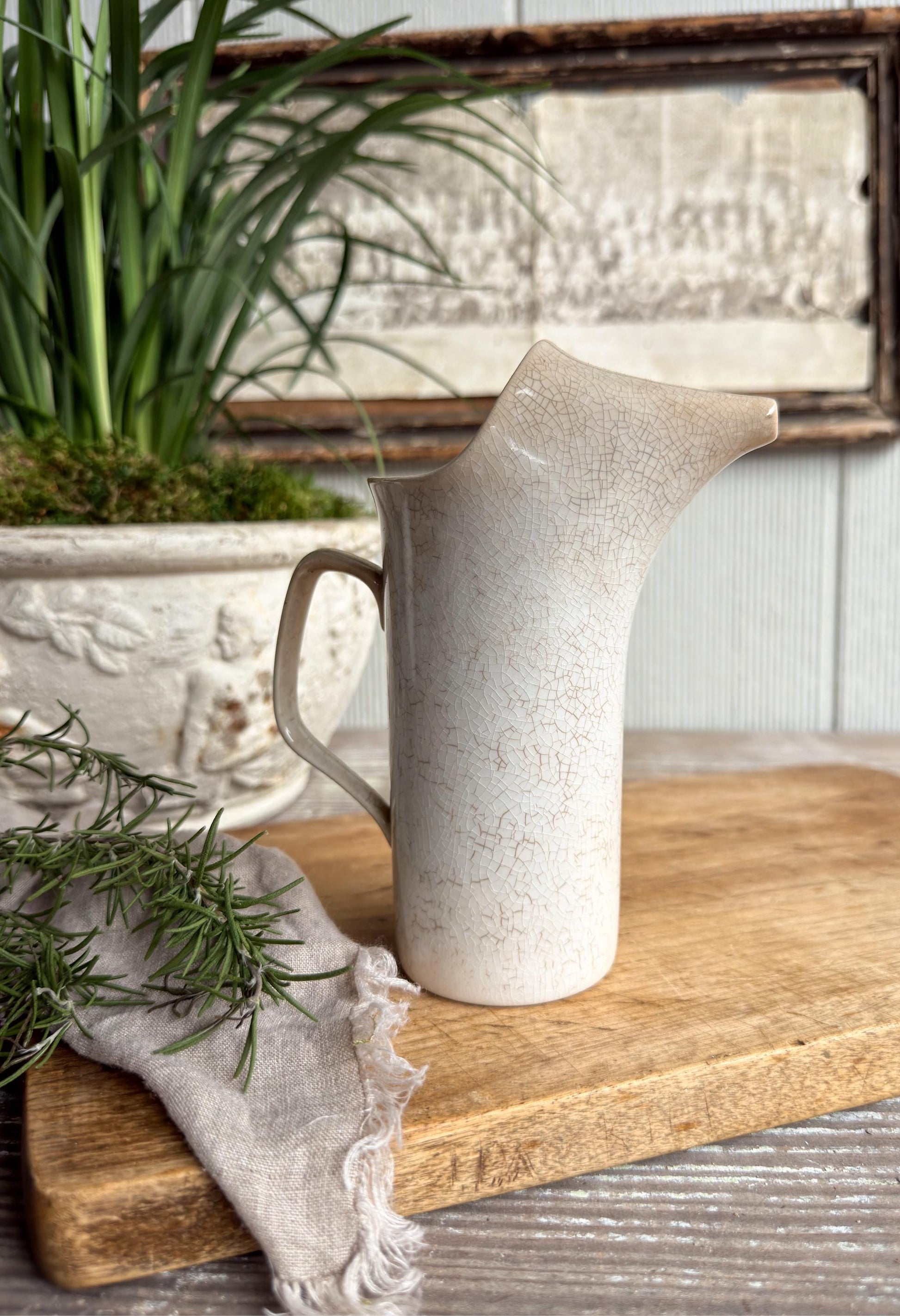 Ironstone Pitcher Schmid, Vintage Milk Creamer Jug, Farmhouse Kitchen Decor,