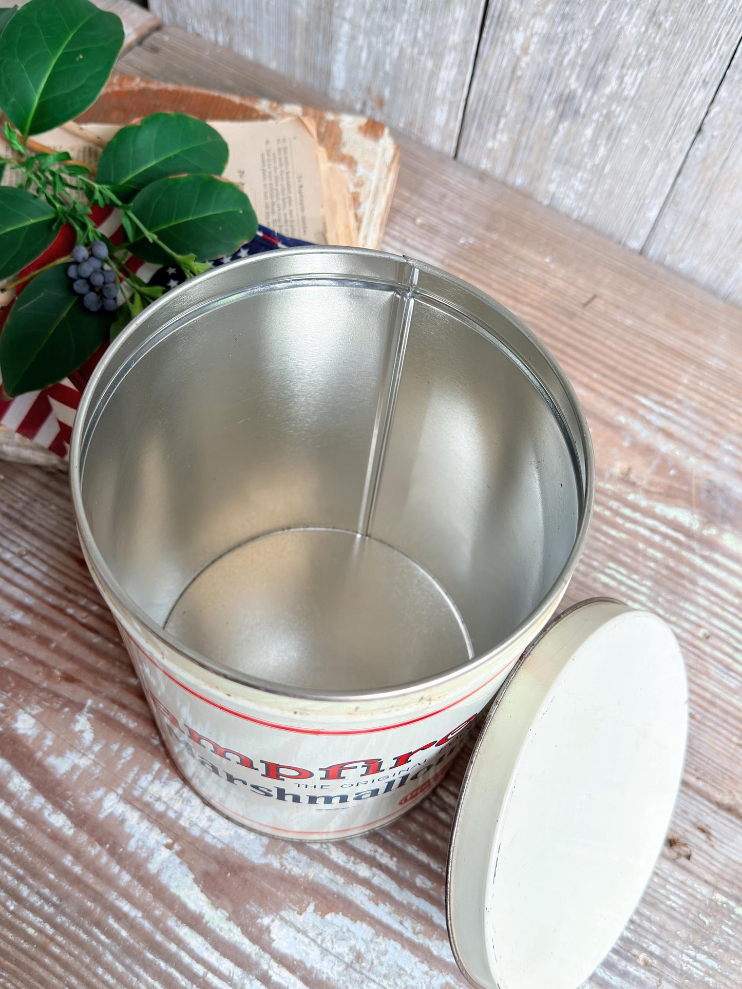 Vintage CAMPFIRE MARSHMALLOWS Tin Can Americana Farmhouse Decor