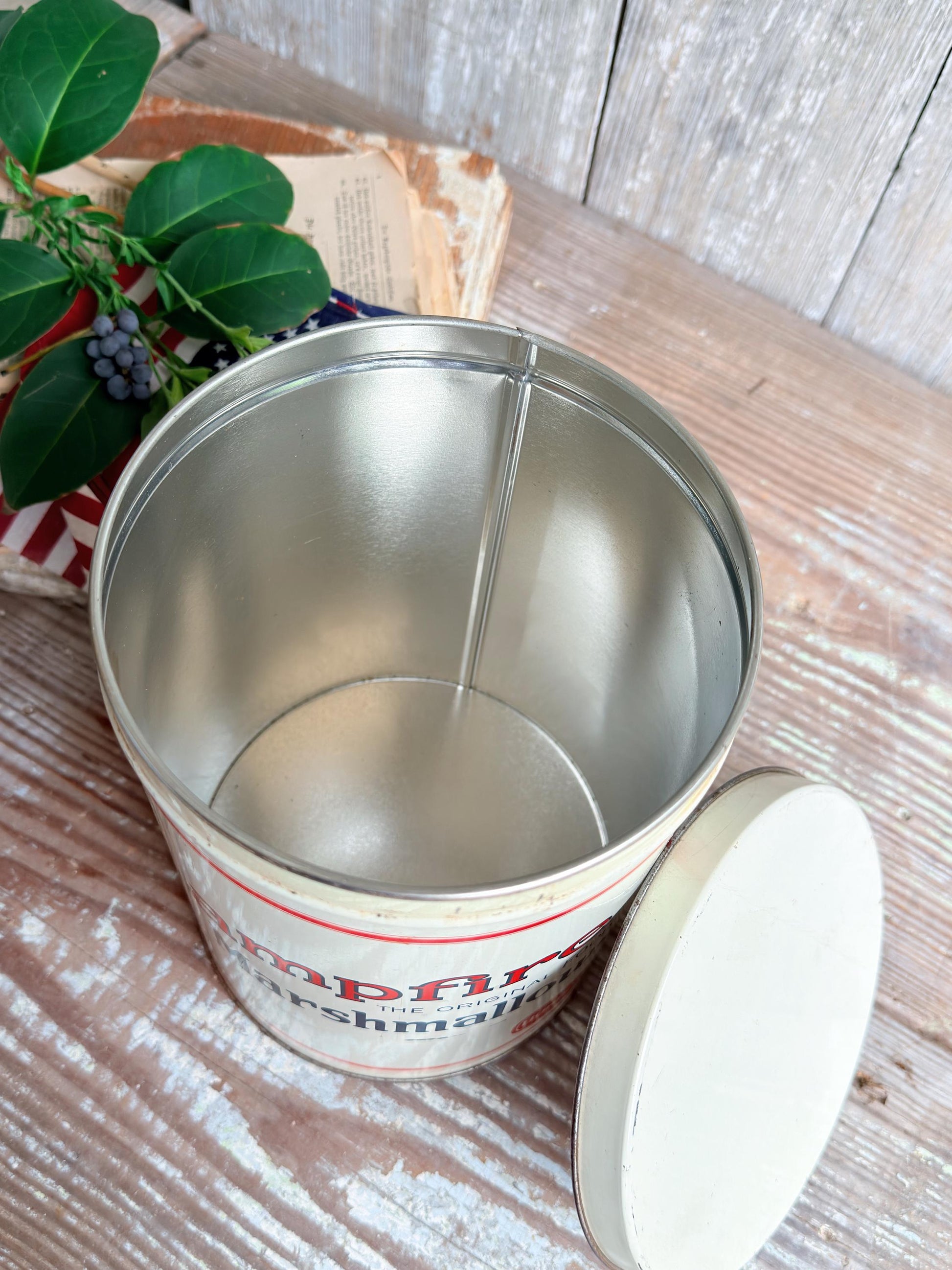 Vintage CAMPFIRE MARSHMALLOWS Tin Can Americana Farmhouse Decor