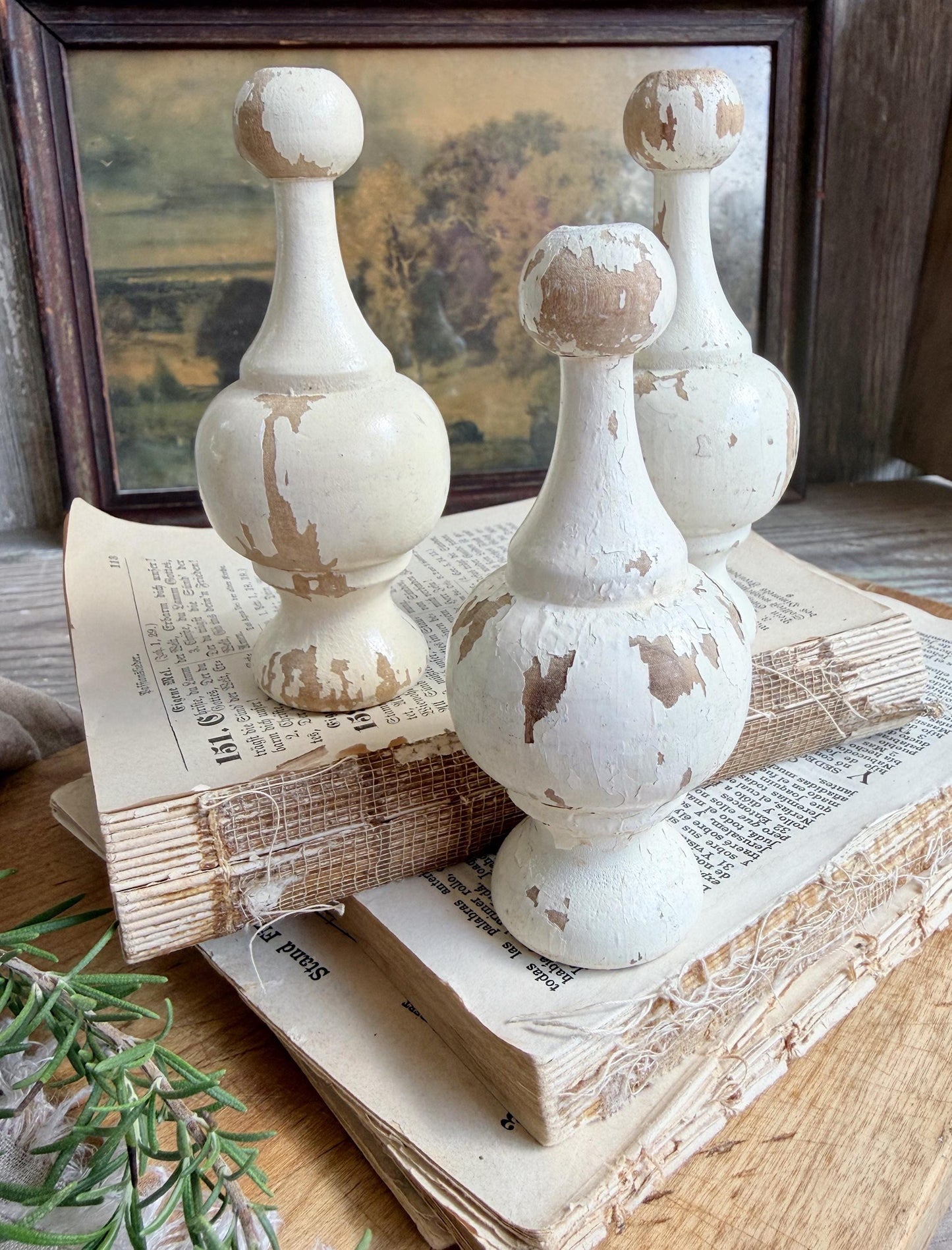 Vintage Chippy White Wood Finial Post Rod Cap