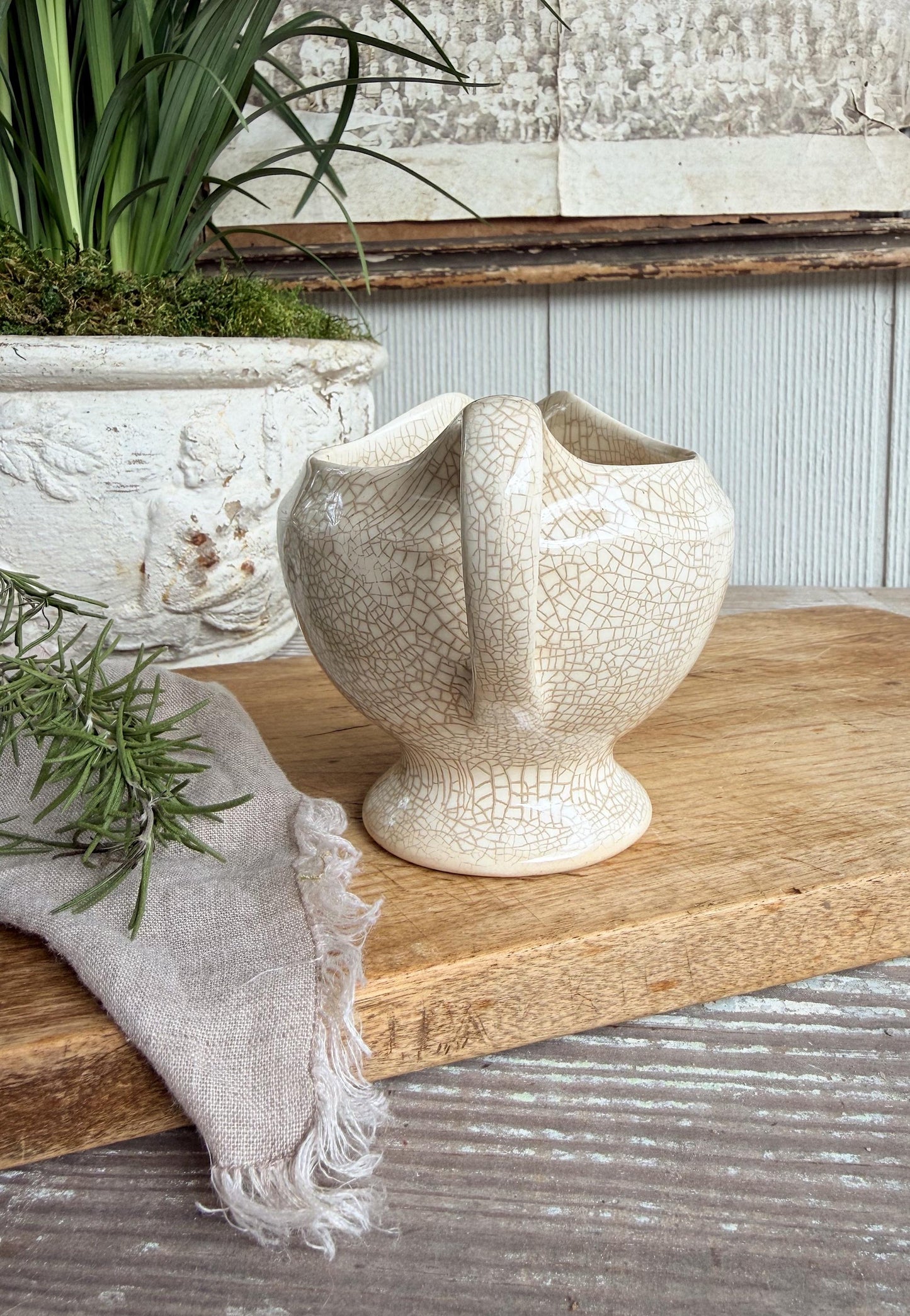 Antique White Itonstone Creamer Pitcher, Crazed , Farmhouse Kitchen Decor, Vintage Serving Piece