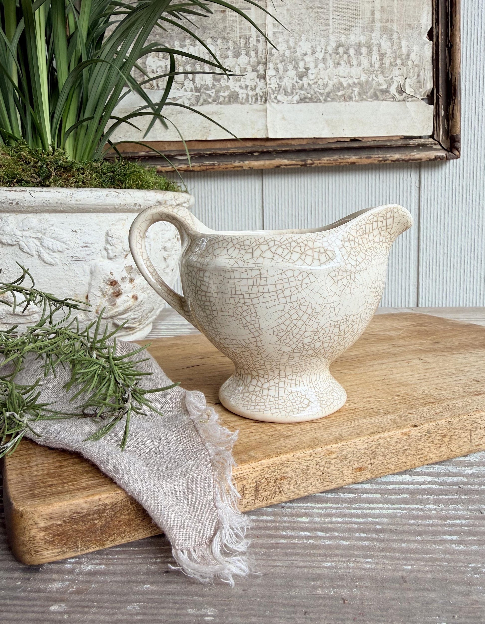Antique White Itonstone Creamer Pitcher, Crazed , Farmhouse Kitchen Decor, Vintage Serving Piece