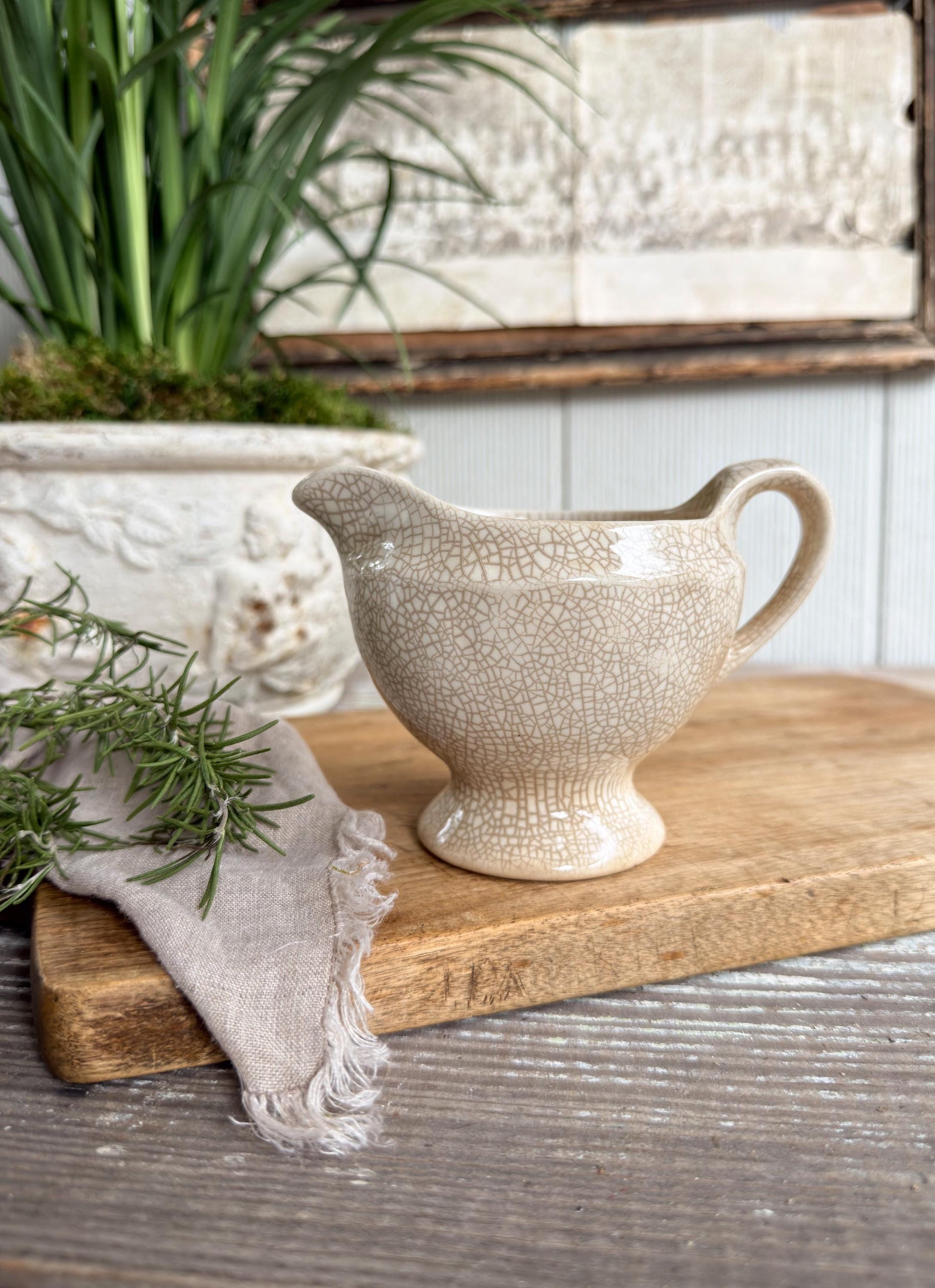 Antique White Itonstone Creamer Pitcher, Crazed , Farmhouse Kitchen Decor, Vintage Serving Piece
