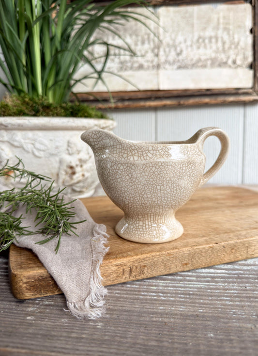 Antique White Itonstone Creamer Pitcher, Crazed , Farmhouse Kitchen Decor, Vintage Serving Piece