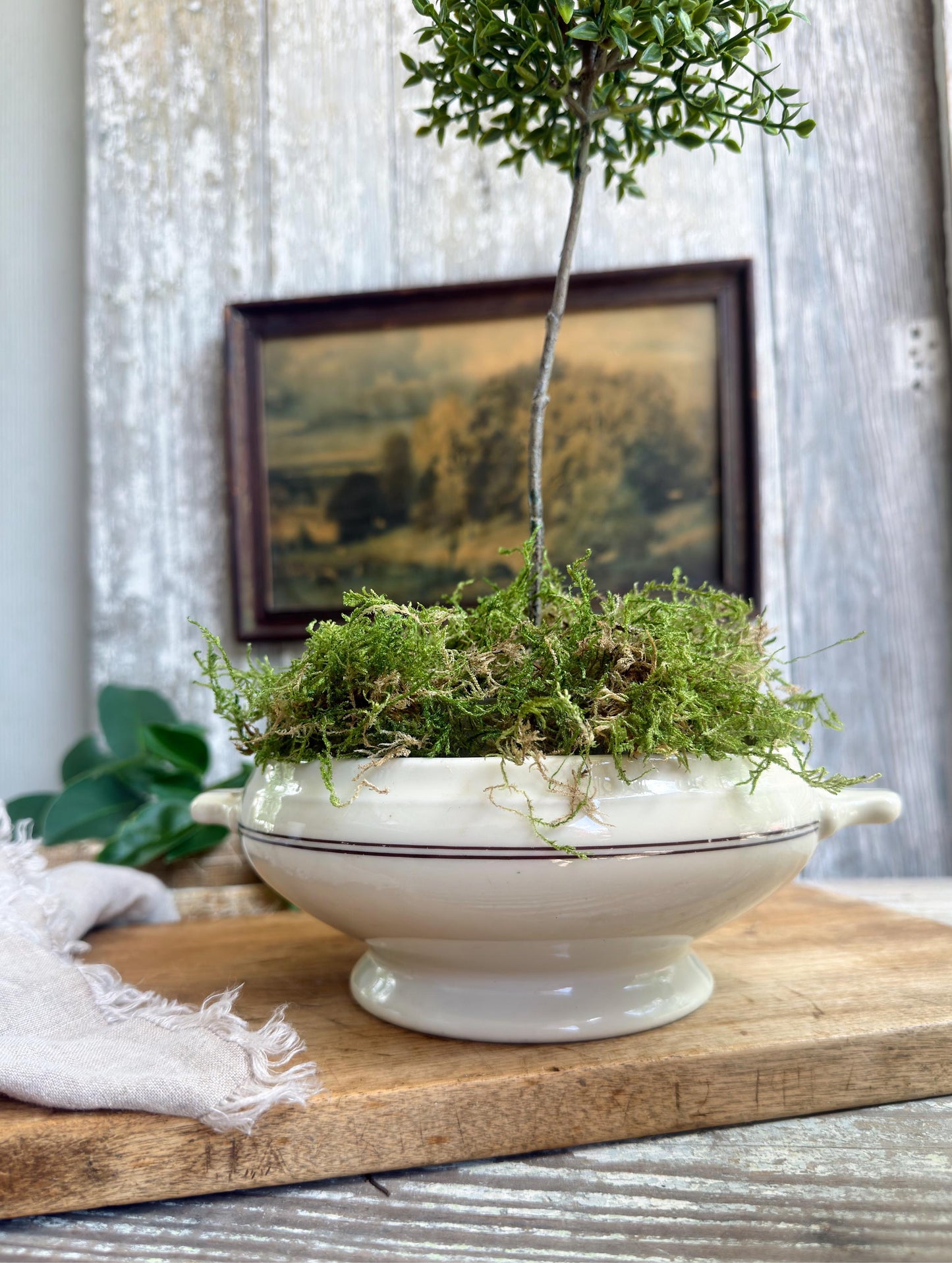Vintage Ironstone Tureen Bowl, White Compote Serving Dish with Handles, Farmhouse Kitchen Decor