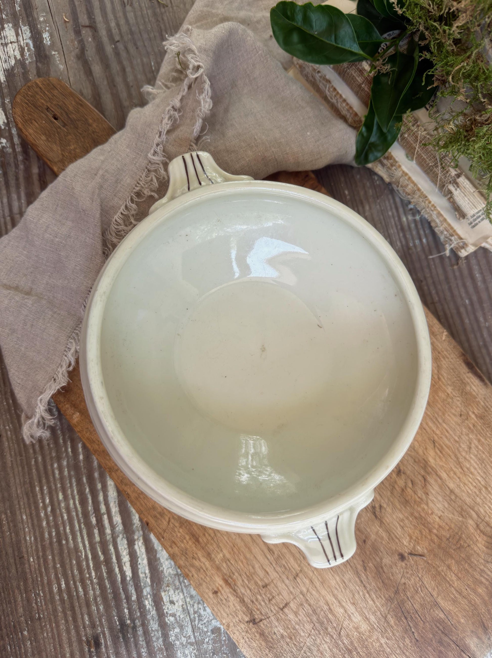 Vintage Ironstone Tureen Bowl, White Compote Serving Dish with Handles, Farmhouse Kitchen Decor