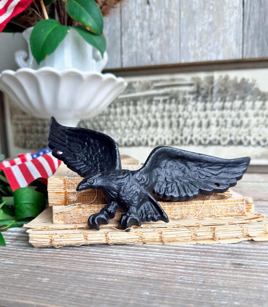 Vintage Cast Iron Eagle Wall Decor, Black Metal Plaque, Patriotic Americana