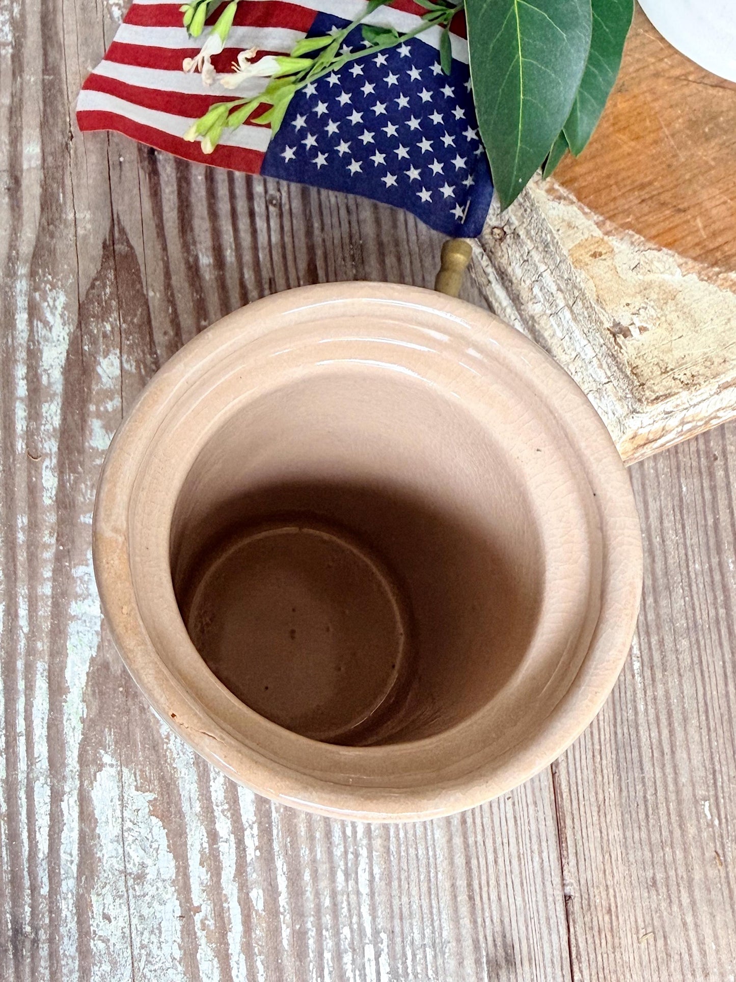 Vintage Stoneware Crock Vase, Blue Eagle Salt Glaze Americana Pottery, Farmhouse Utensil Holder