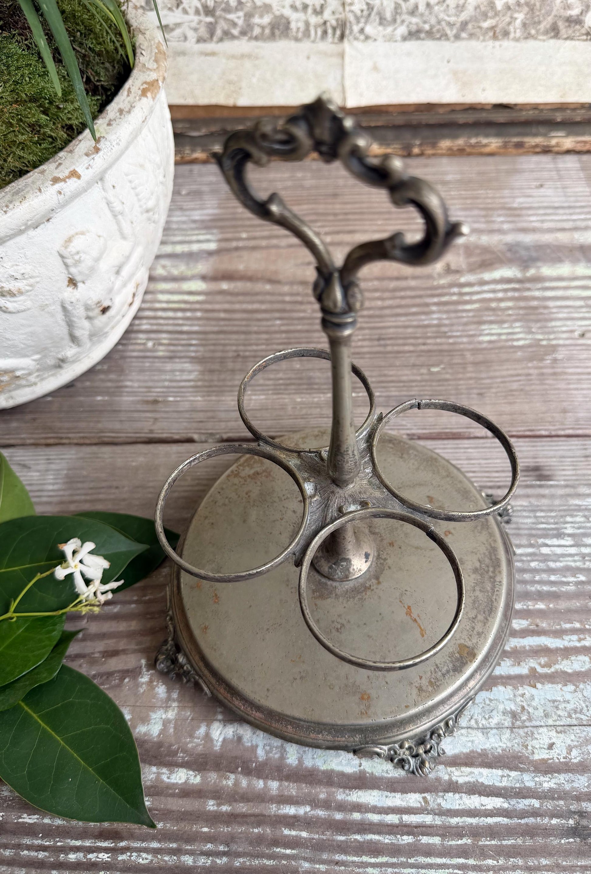 Antique Silver Cruet Stand, Victorian Table Caddy, Ornate Condiment Holder, Farmhouse Display