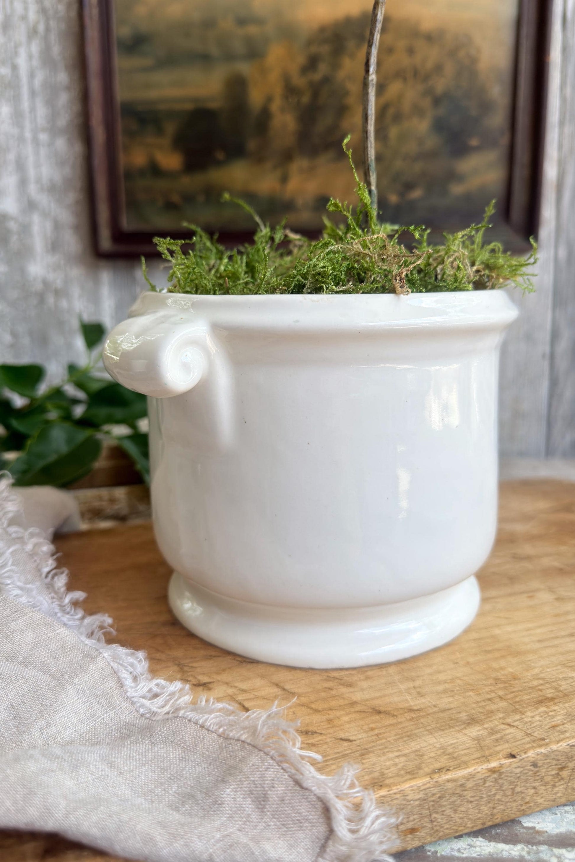 White Ironstone Pottery Planter, Vintage Farmhouse Cache Pot, Cottage Vessel