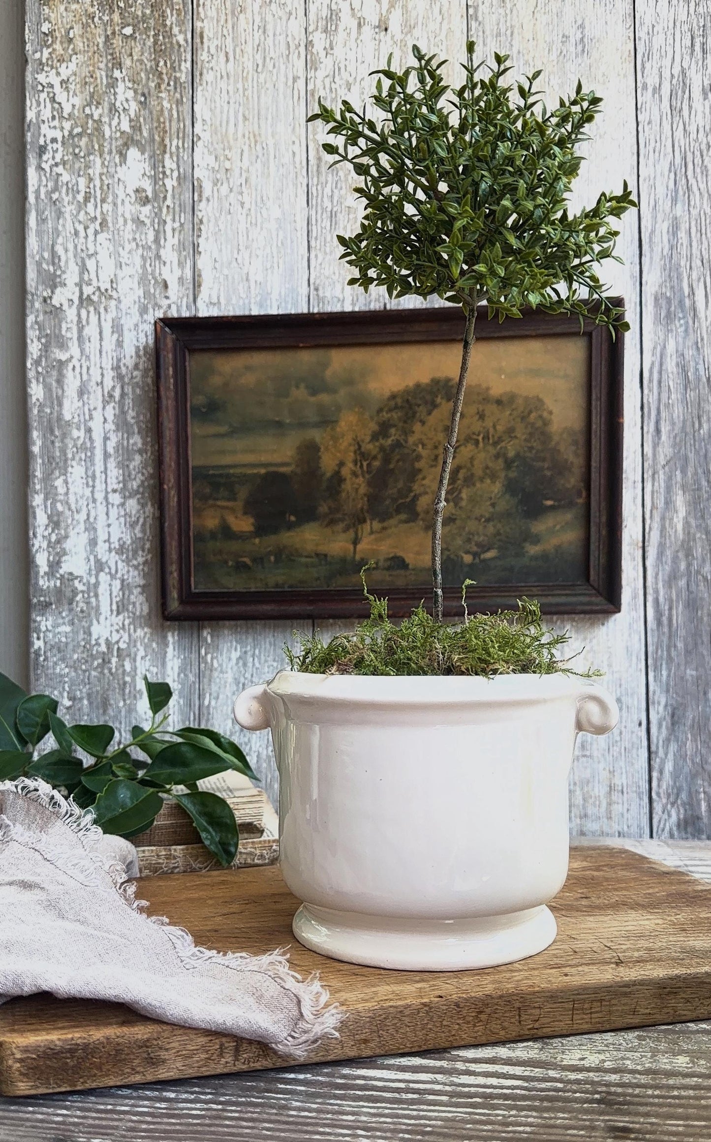 White Ironstone Pottery Planter, Vintage Farmhouse Cache Pot, Cottage Vessel
