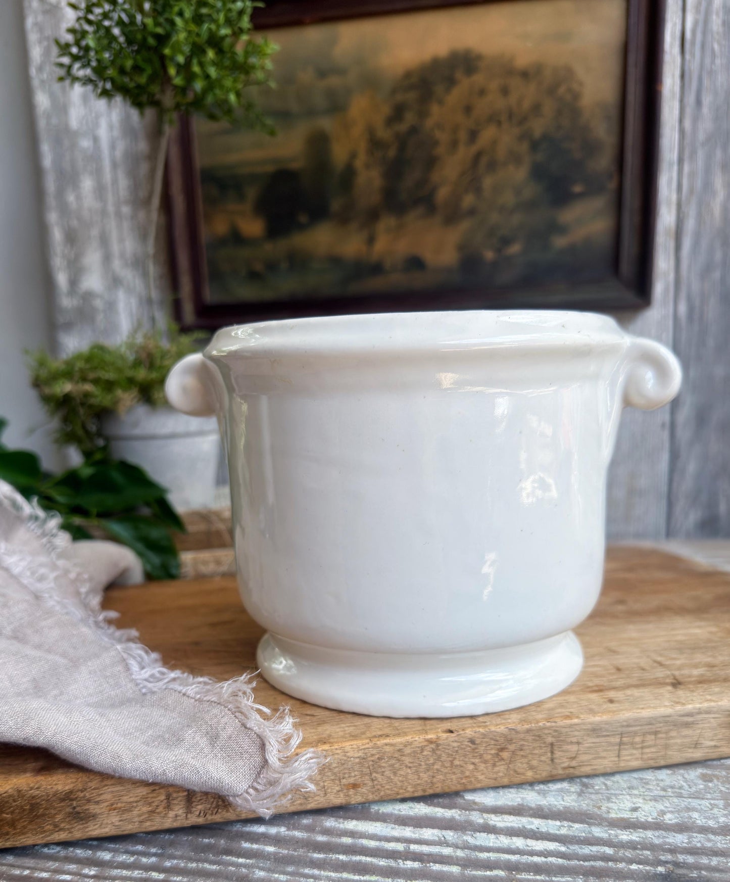 White Ironstone Pottery Planter, Vintage Farmhouse Cache Pot, Cottage Vessel