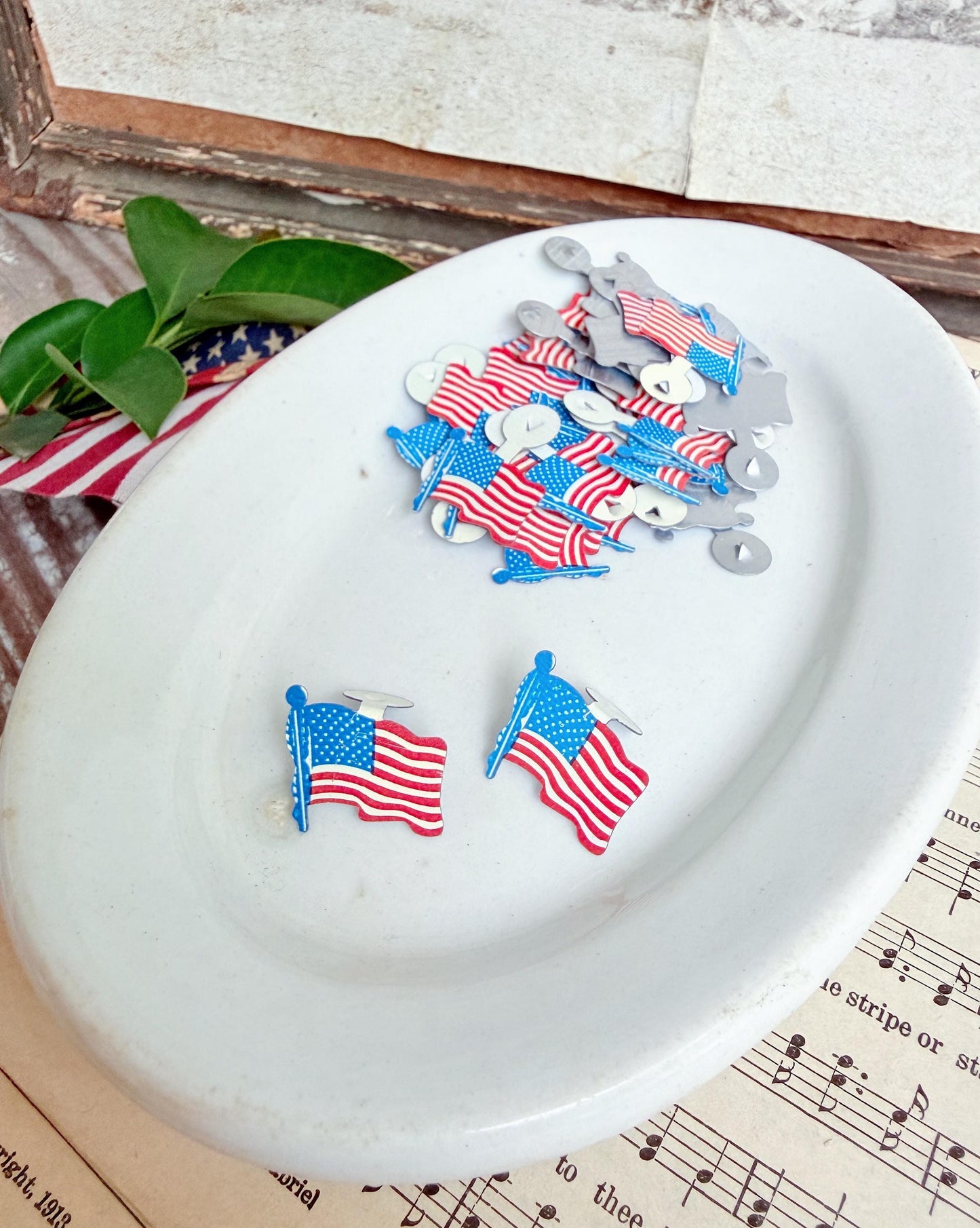 Vintage American Flag Lapel Pins, Set of 2 Bendable Metal Patriotic Pins, Fourth of July Americana