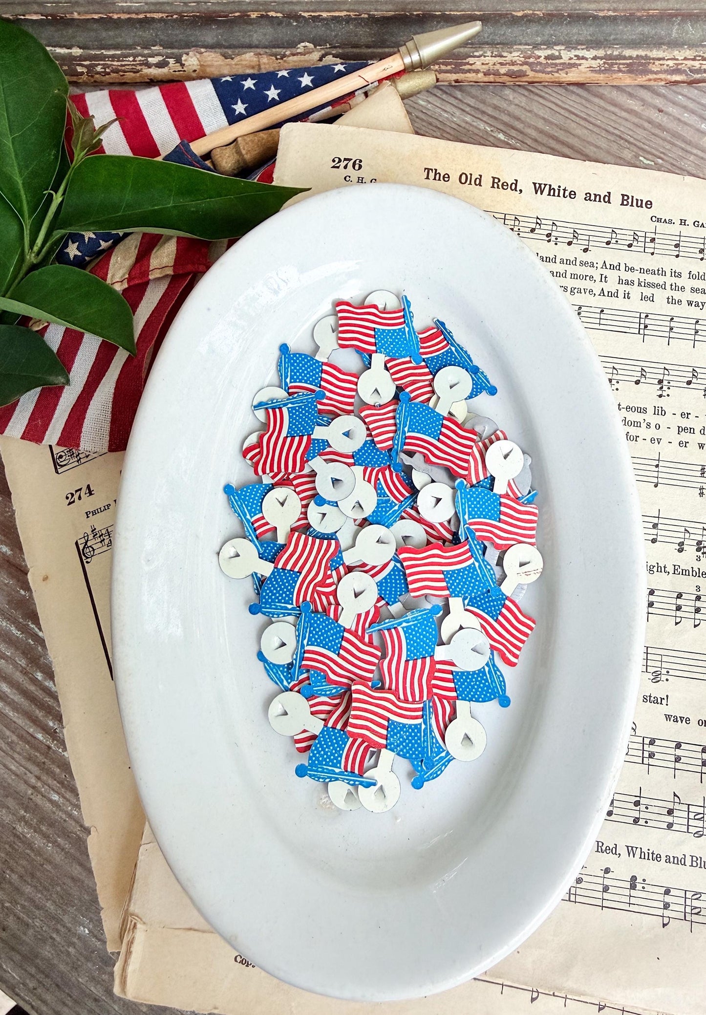 Vintage American Flag Lapel Pins, Set of 2 Bendable Metal Patriotic Pins, Fourth of July Americana