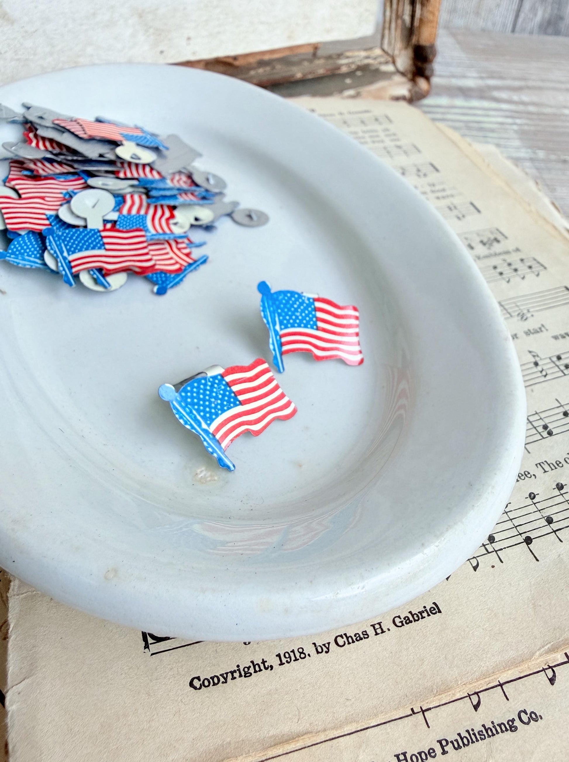 Vintage American Flag Lapel Pins, Set of 2 Bendable Metal Patriotic Pins, Fourth of July Americana