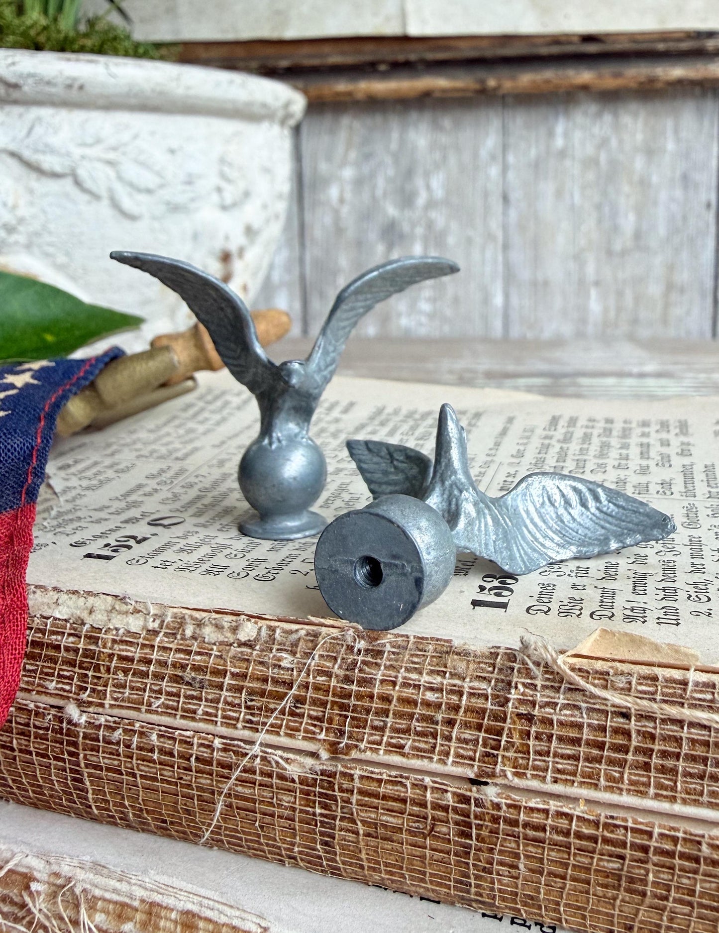 Vintage Cast Metal Eagle Finial, Patriotic Americana Flag Topper, Industrial Salvage