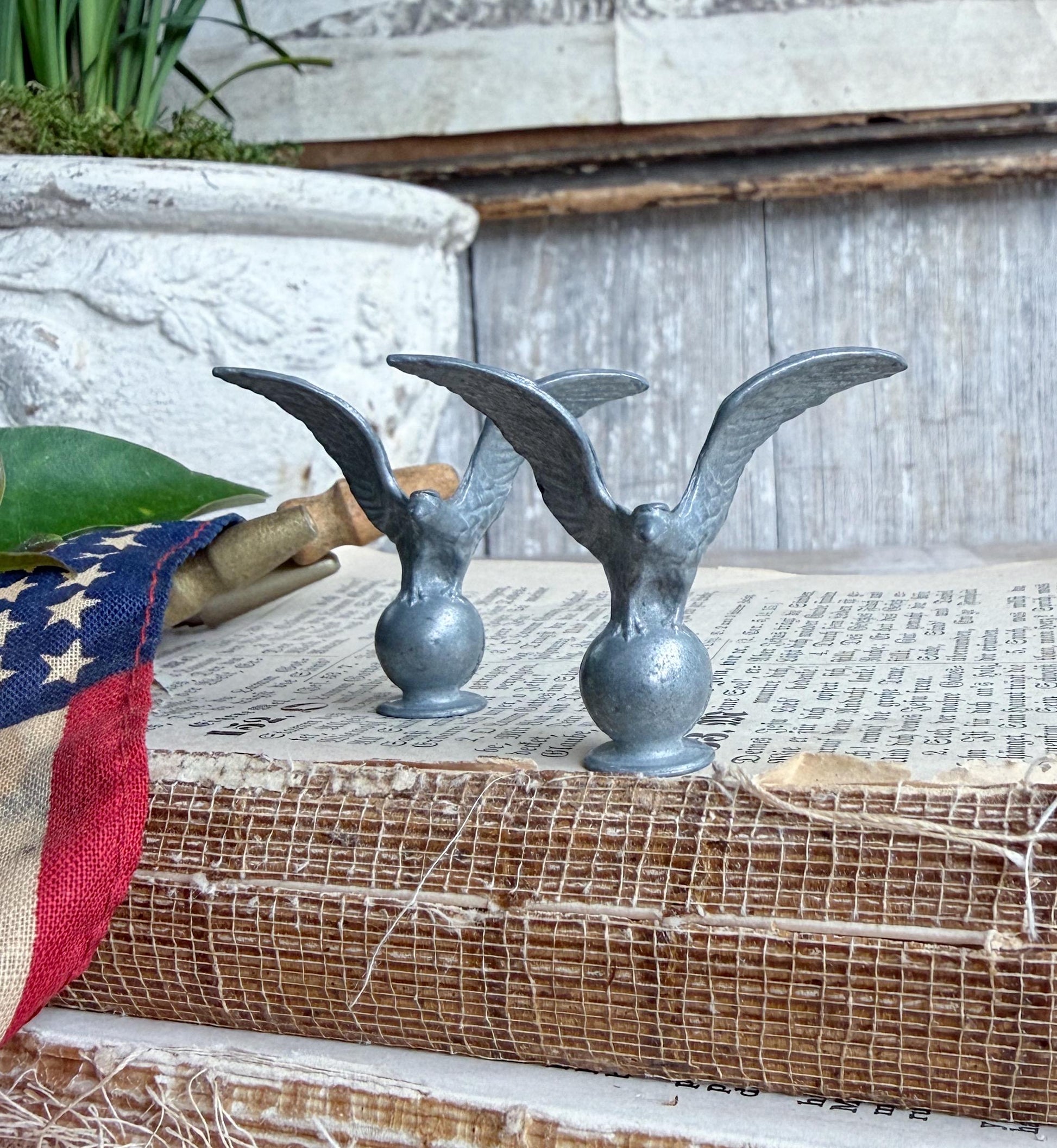 Vintage Cast Metal Eagle Finial, Patriotic Americana Flag Topper, Industrial Salvage