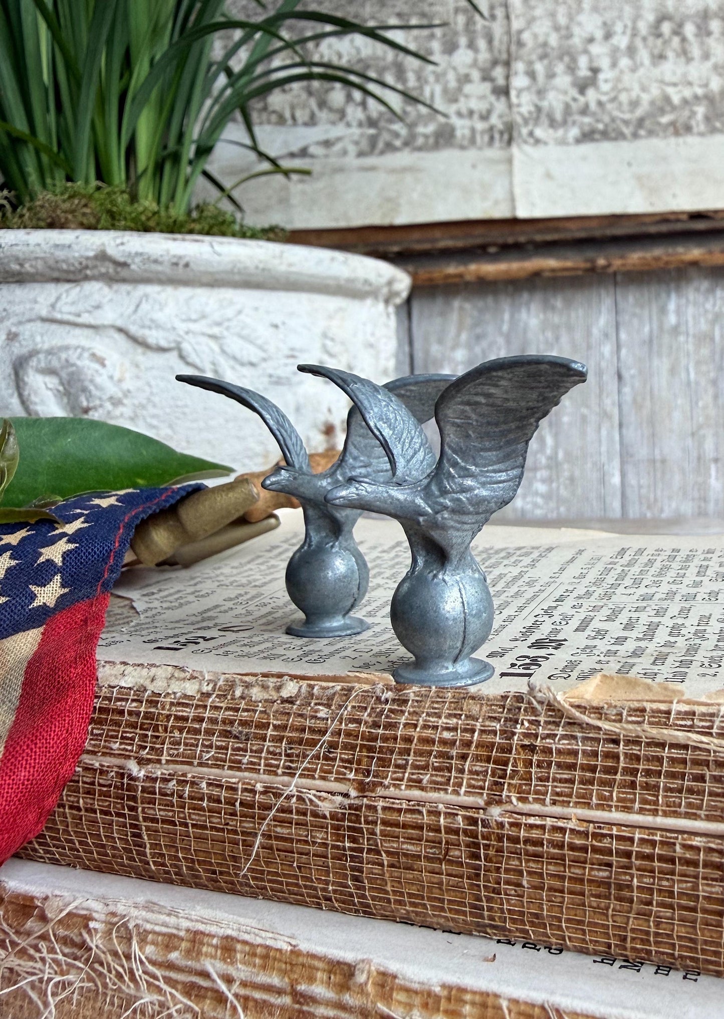 Vintage Cast Metal Eagle Finial, Patriotic Americana Flag Topper, Industrial Salvage