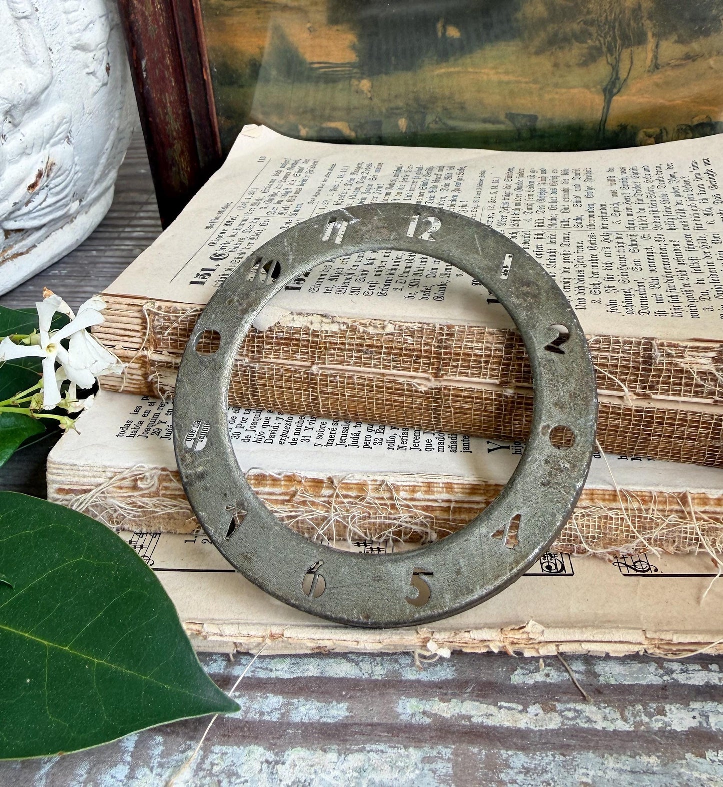 Vintage Metal Clock Dial, Parts,Salvaged Face, Industrial Farmhouse Decor