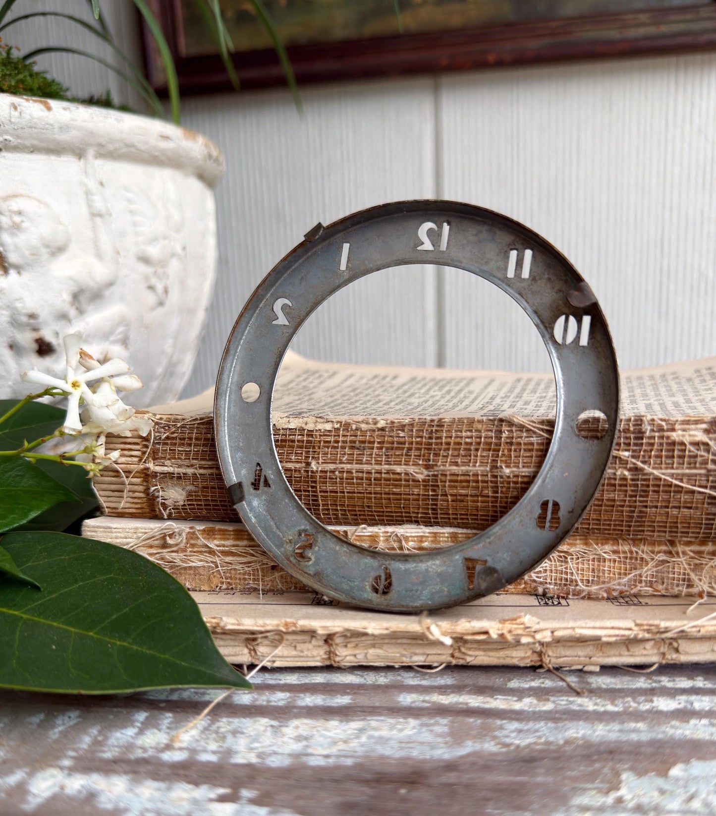 Vintage Metal Clock Dial, Parts,Salvaged Face, Industrial Farmhouse Decor