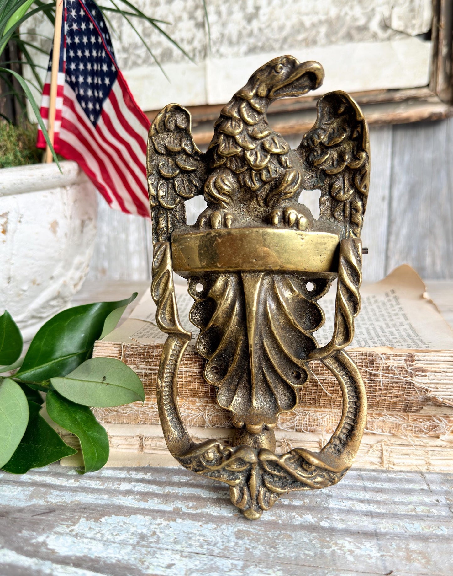Antique Brass Eagle Door Knocker Federal Americana Vintage Hardware