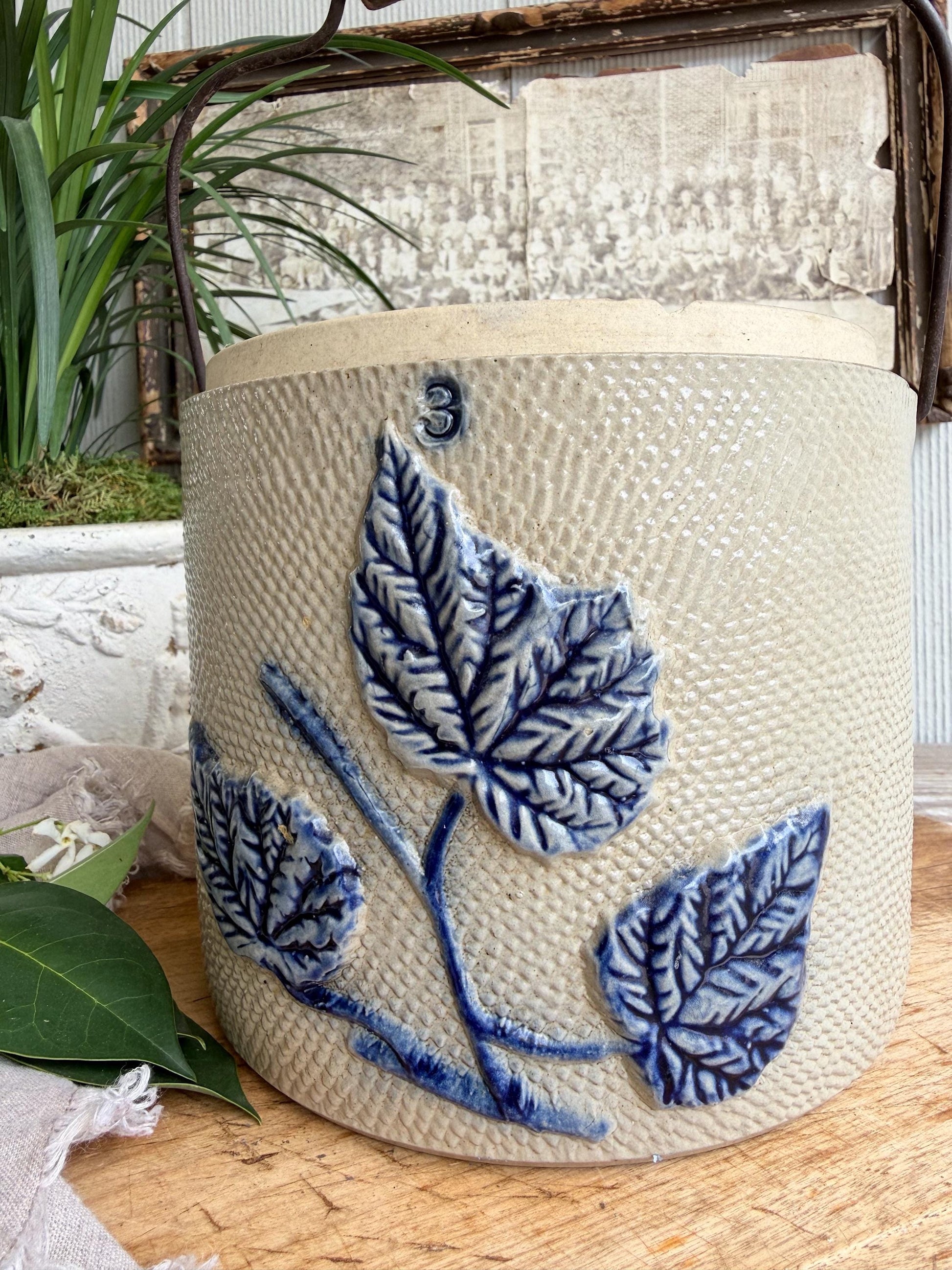 Antique Salt Glaze Butter Crock White’s Utica NY Cobalt Blue Stoneware Jar