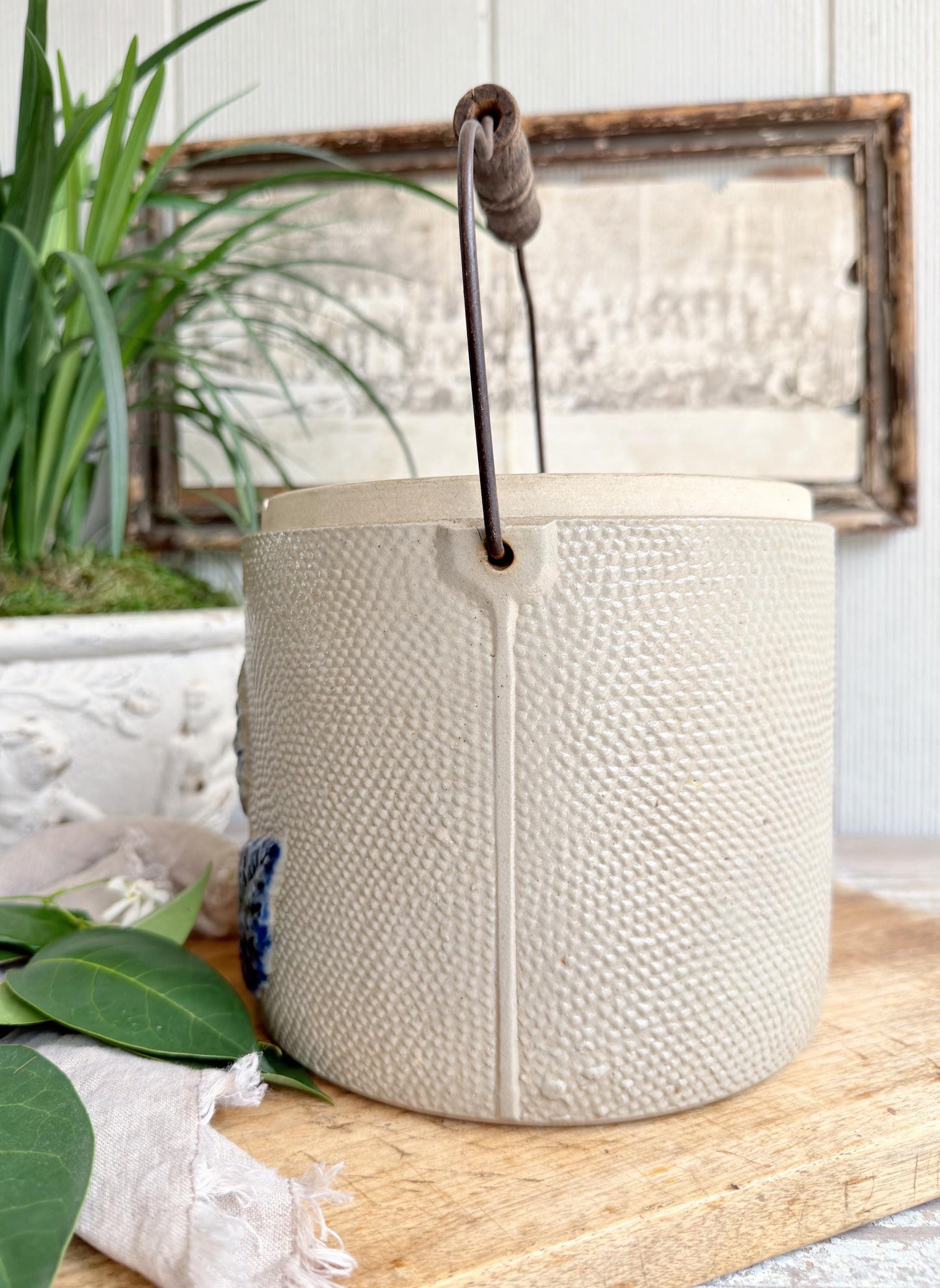 Antique Salt Glaze Butter Crock White’s Utica NY Cobalt Blue Stoneware Jar
