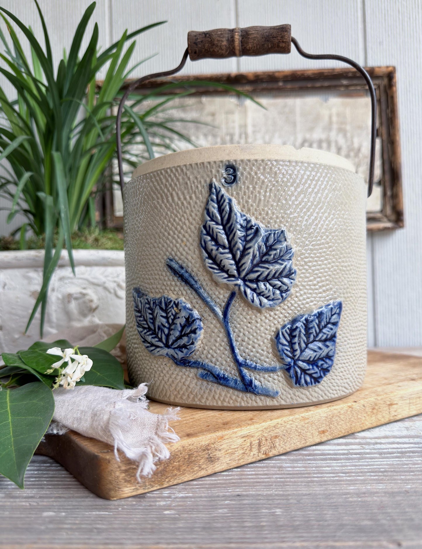 Antique Salt Glaze Butter Crock White’s Utica NY Cobalt Blue Stoneware Jar