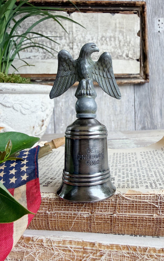 Vintage Eagle Bell Americana Decor Silver Let Freedom Ring Patriotic