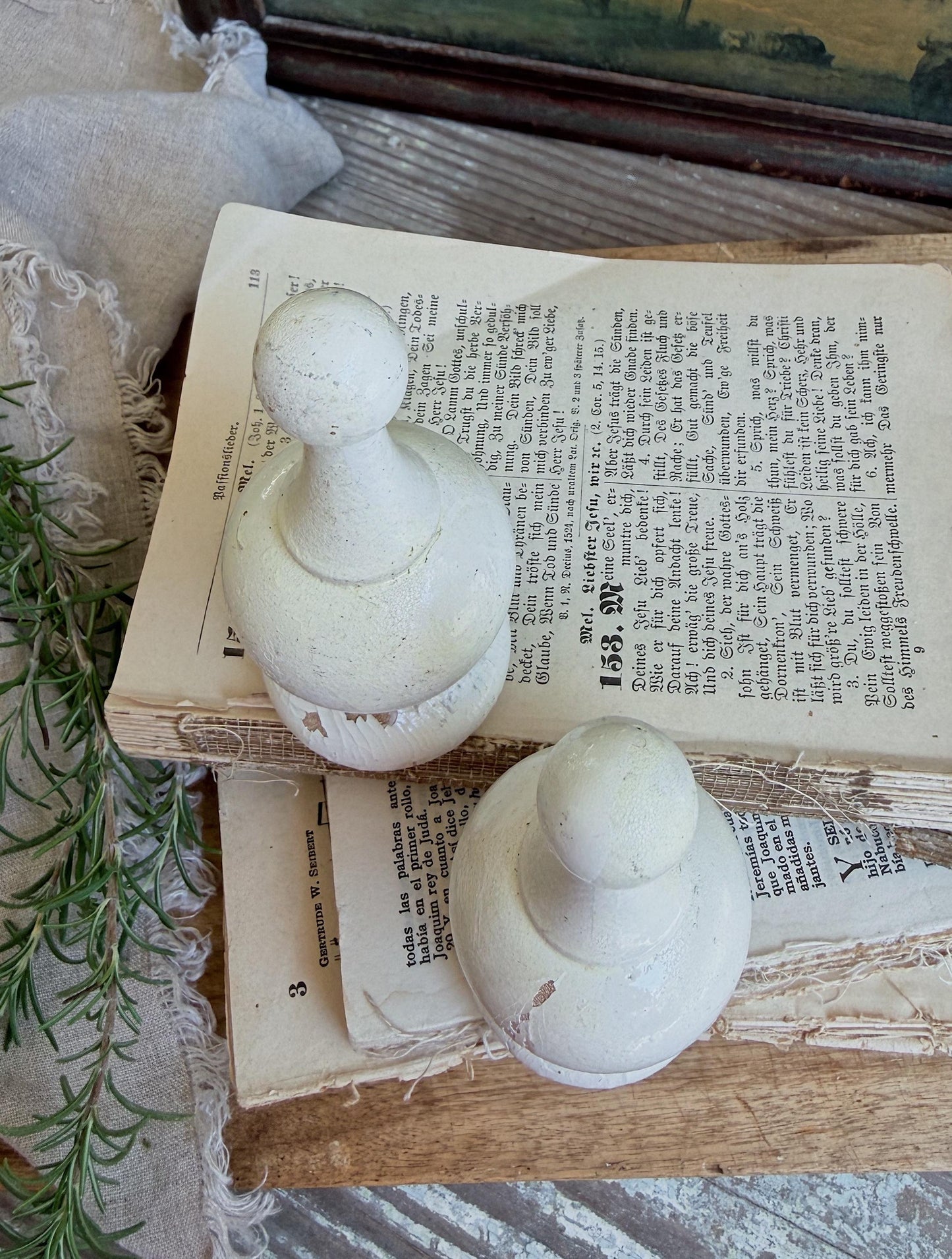 Vintage Chippy White Wood Finial Post Rod Cap