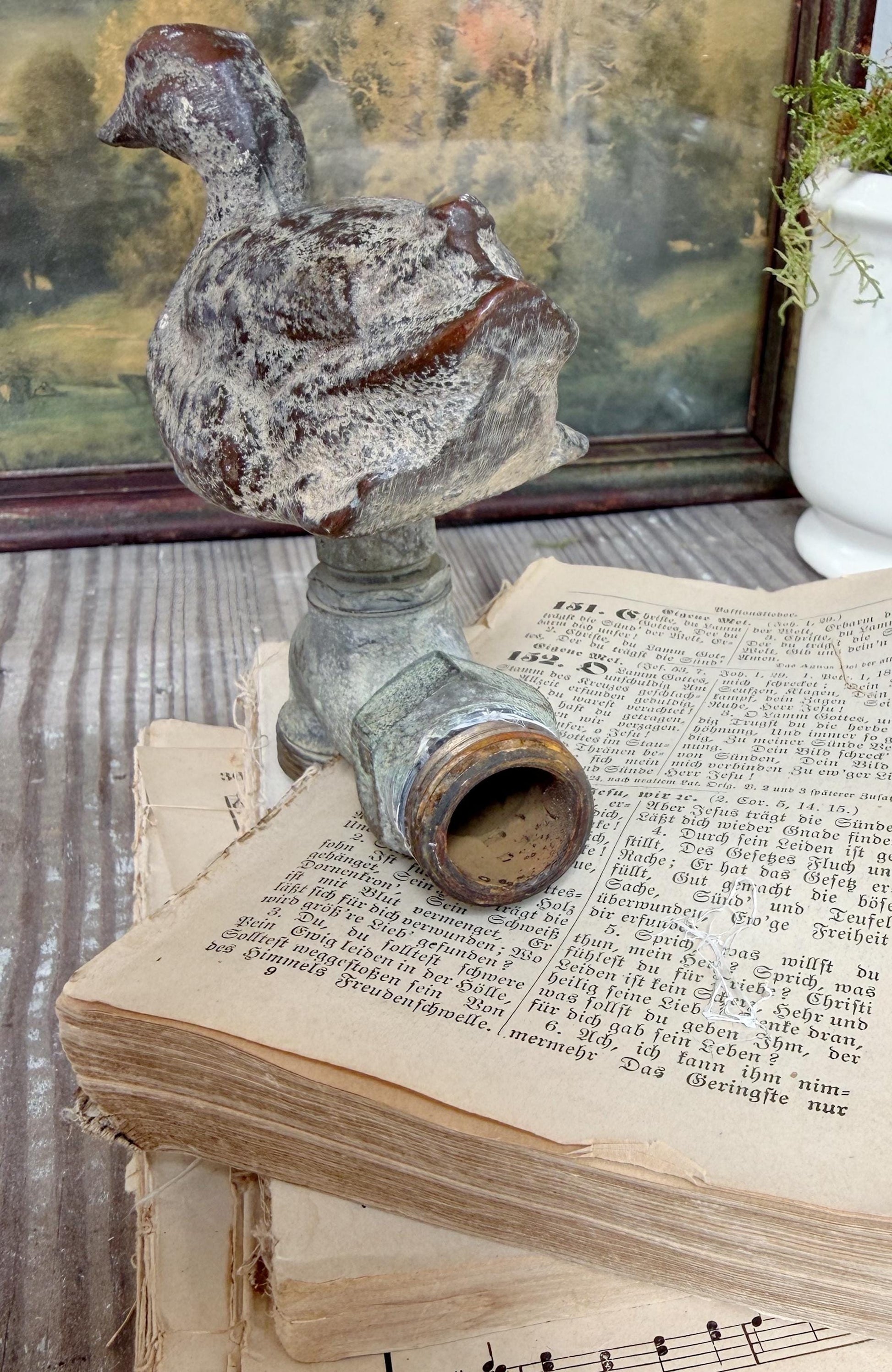 Vintage Cast Iron Duck Faucet, Primitive Garden Spigot Decor