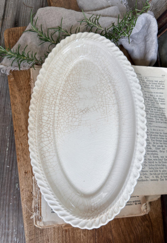 Antique Ironstone Platter, White Crazed Farmhouse Serving Plate Soap Trinket