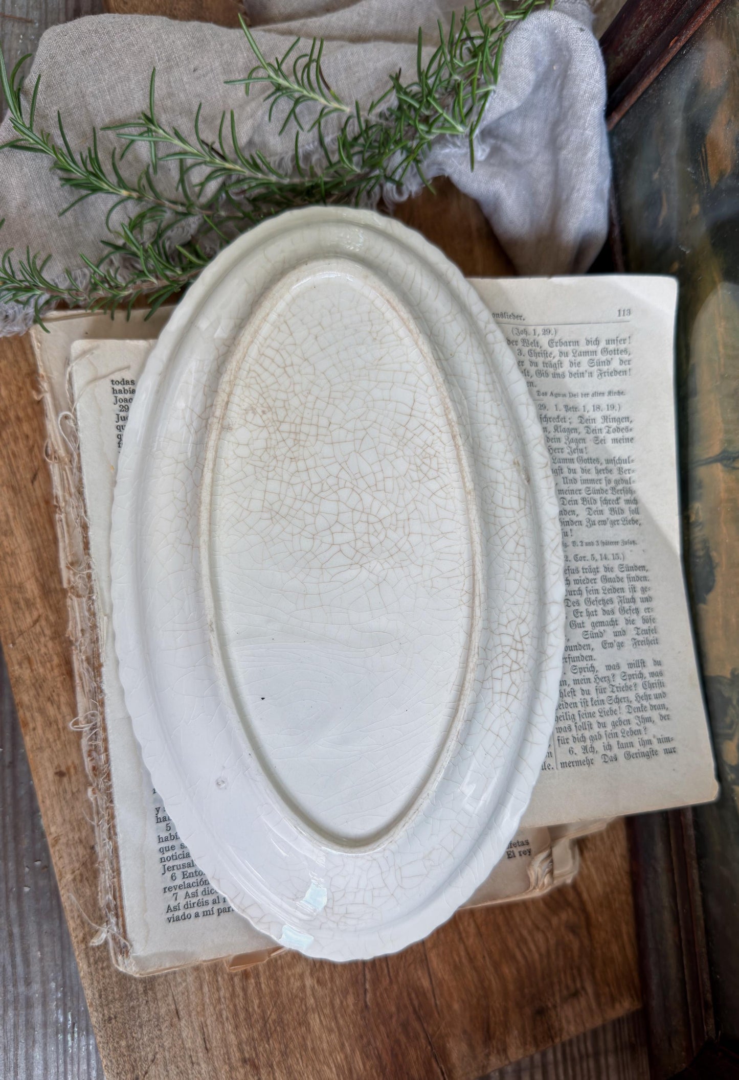 Antique Ironstone Platter, White Crazed Farmhouse Serving Plate Soap Trinket