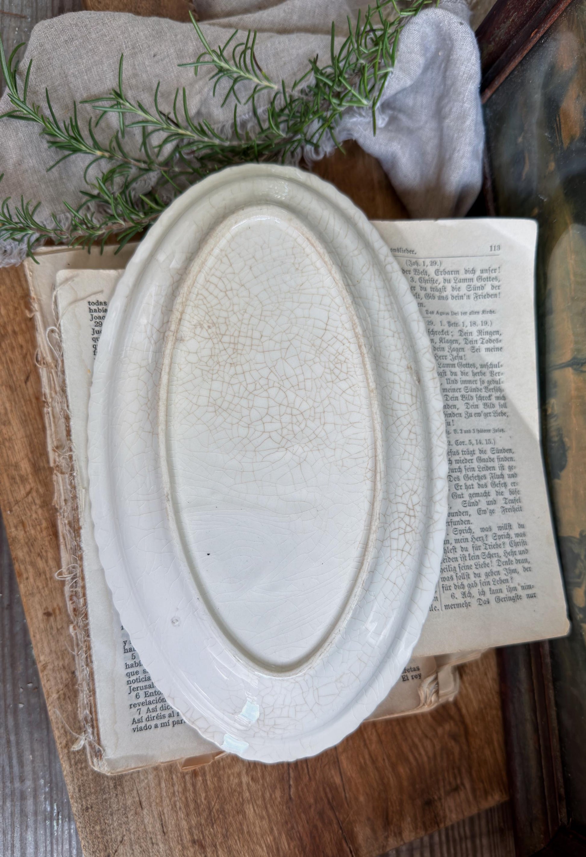Antique Ironstone Platter, White Crazed Farmhouse Serving Plate Soap Trinket