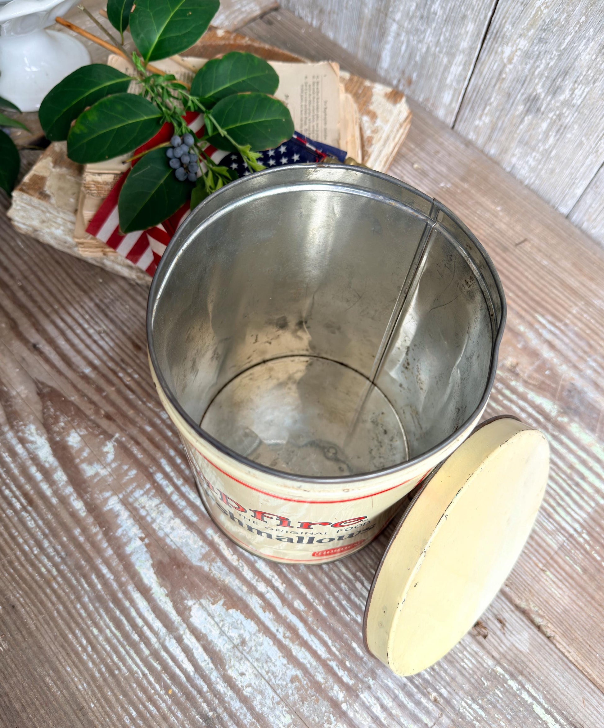 Vintage CAMPFIRE MARSHMALLOWS Tin Can Americana Farmhouse Decor